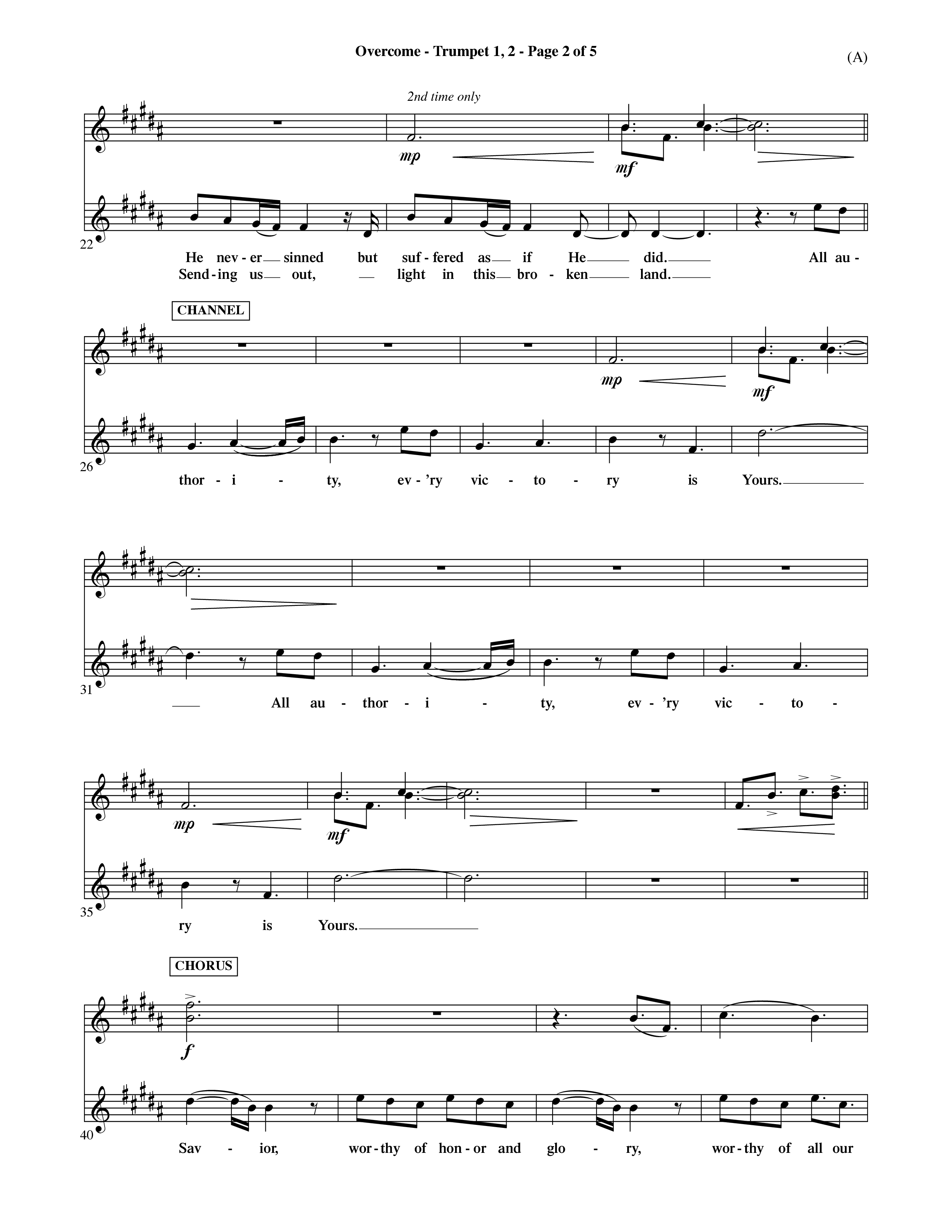 Overcome (Choral Anthem SATB) Trumpet 1,2 (Word Music Choral / Orch. David Shipps)