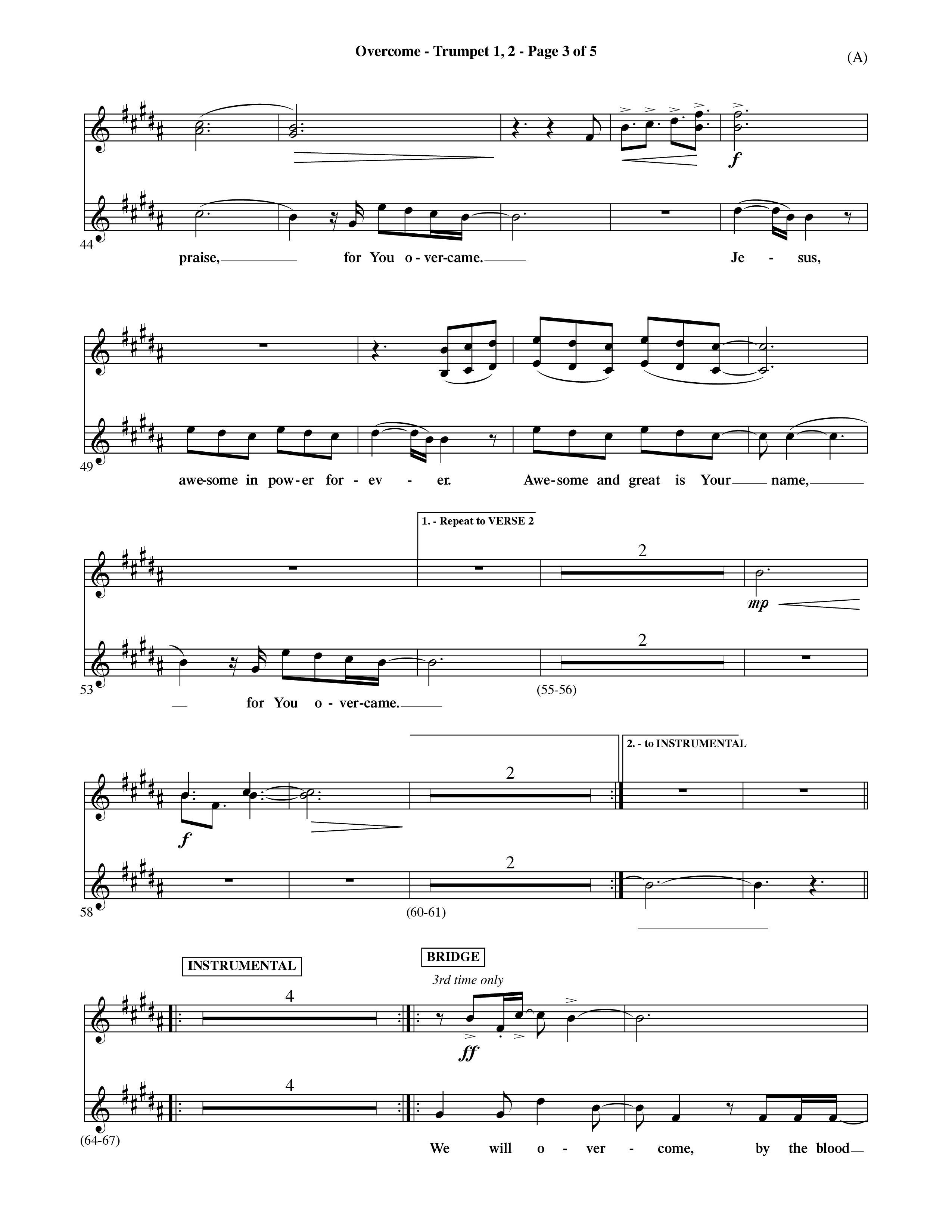 Overcome (Choral Anthem SATB) Trumpet 1,2 (Word Music Choral / Orch. David Shipps)