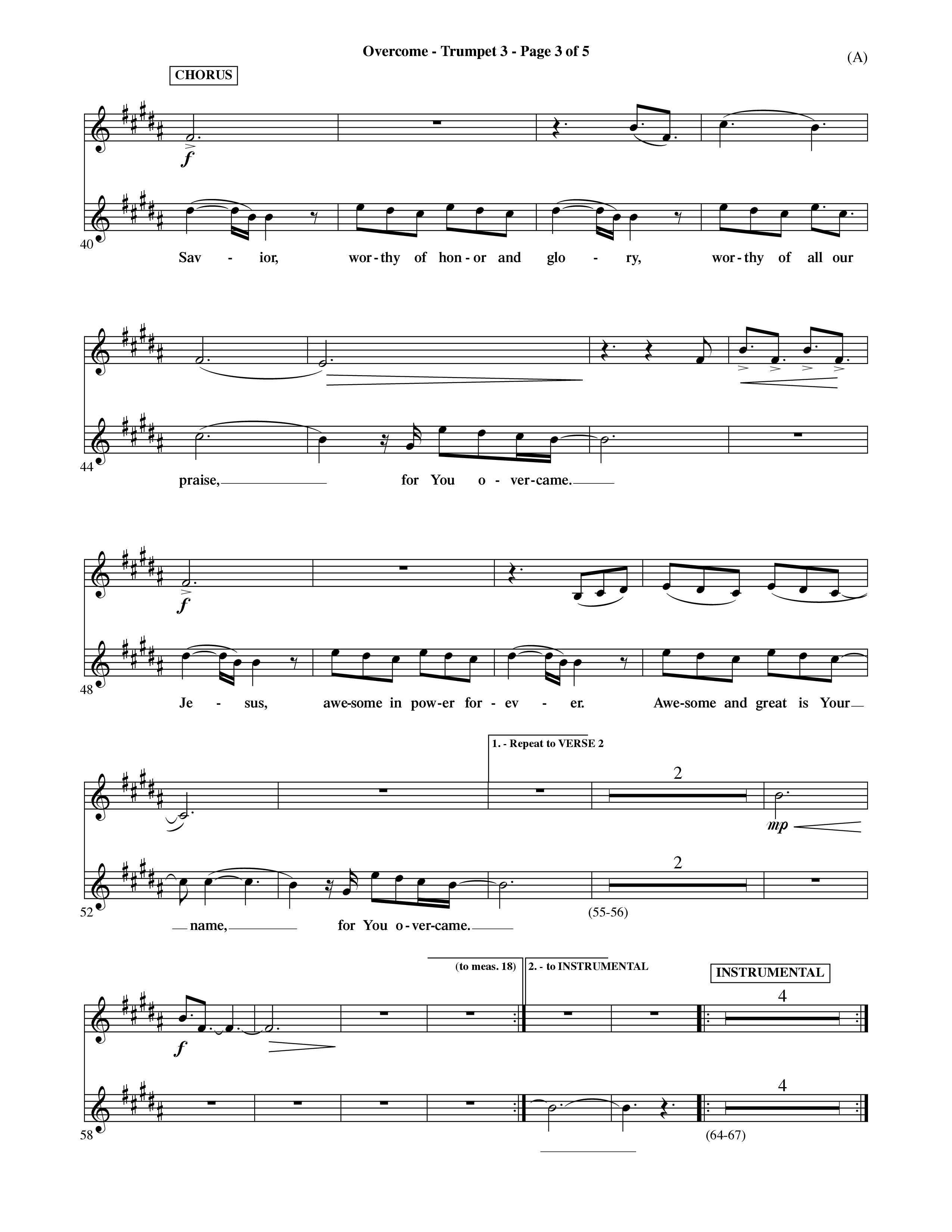 Overcome (Choral Anthem SATB) Trumpet 3 (Word Music Choral / Orch. David Shipps)