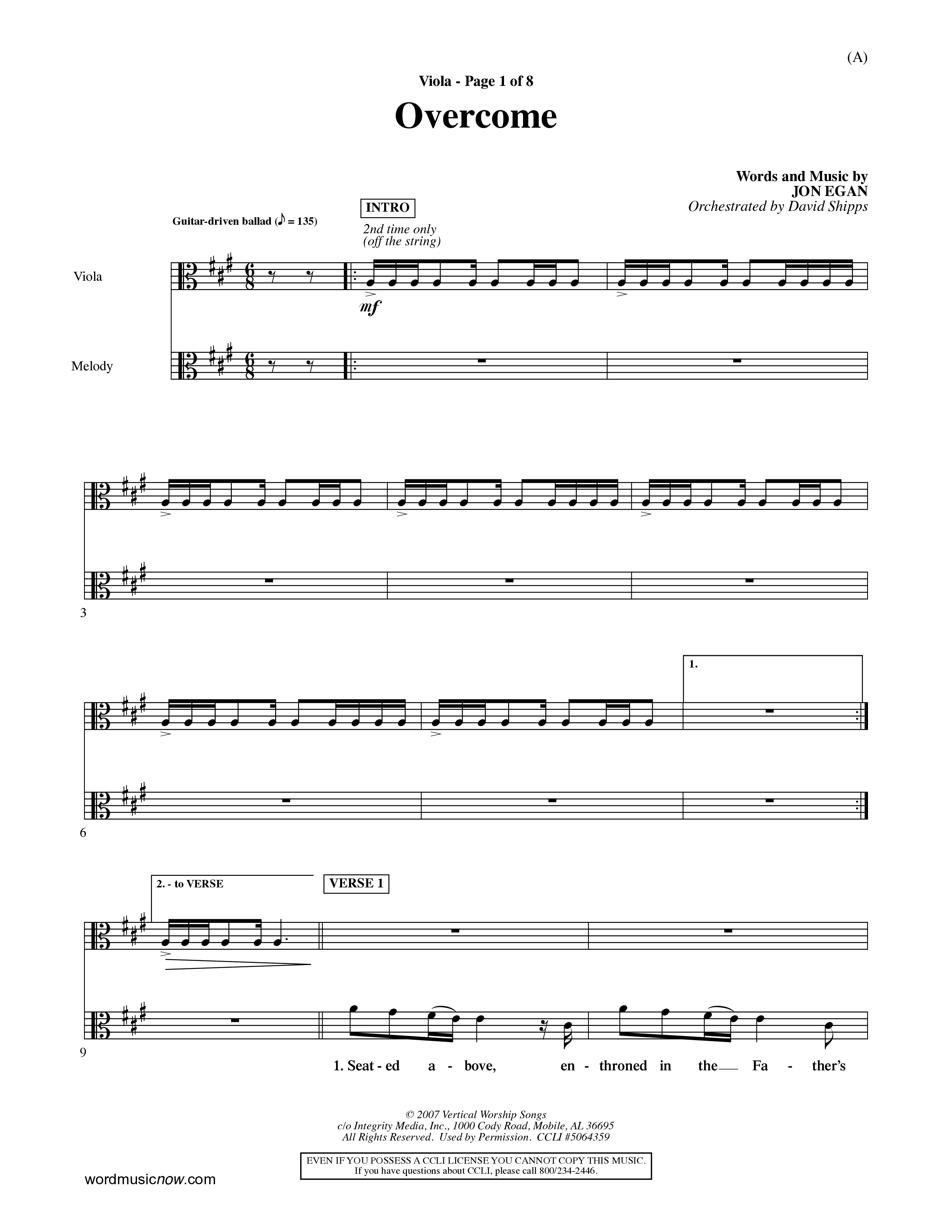 Overcome (Choral Anthem SATB) Viola (Word Music Choral / Orch. David Shipps)