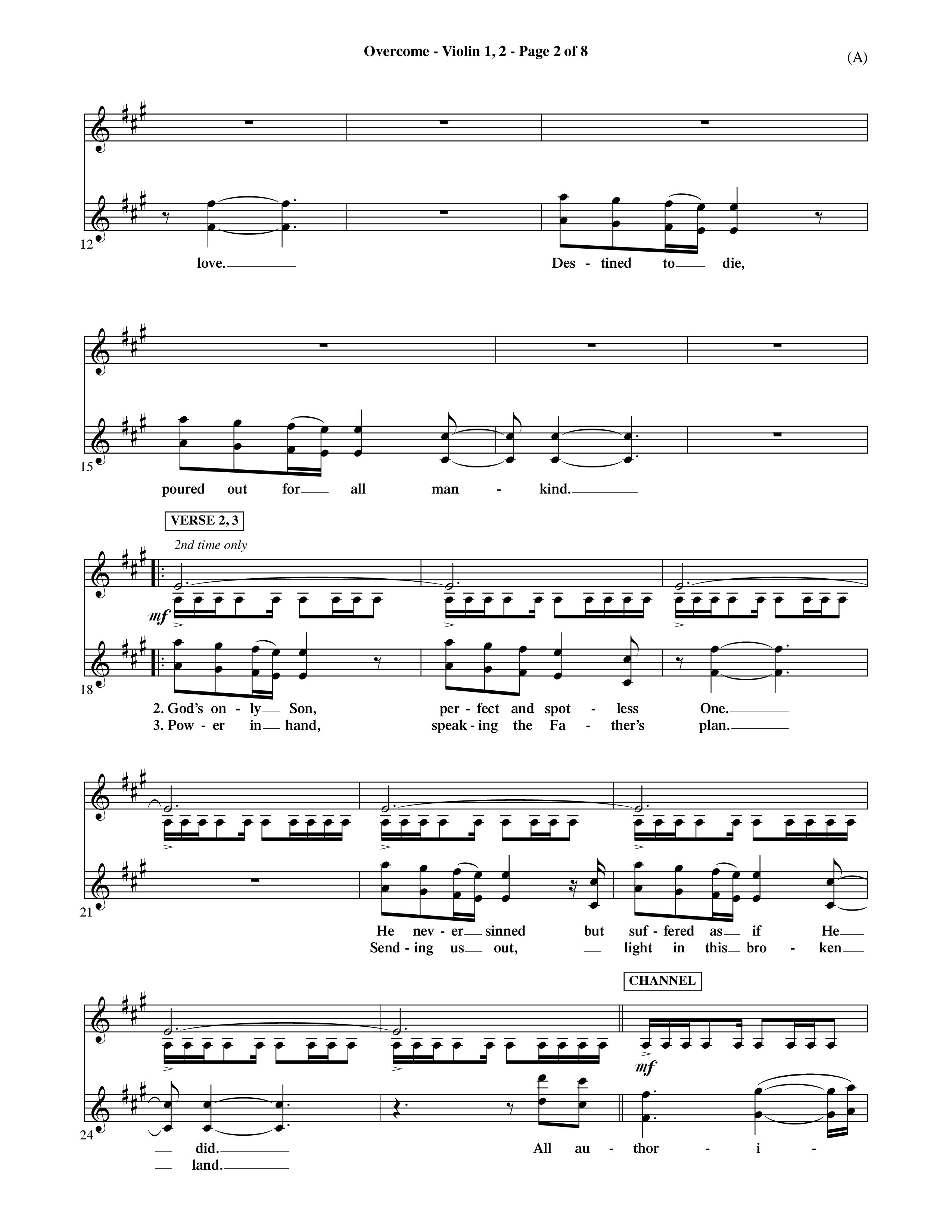 Overcome (Choral Anthem SATB) Violin 1/2 (Word Music Choral / Orch. David Shipps)