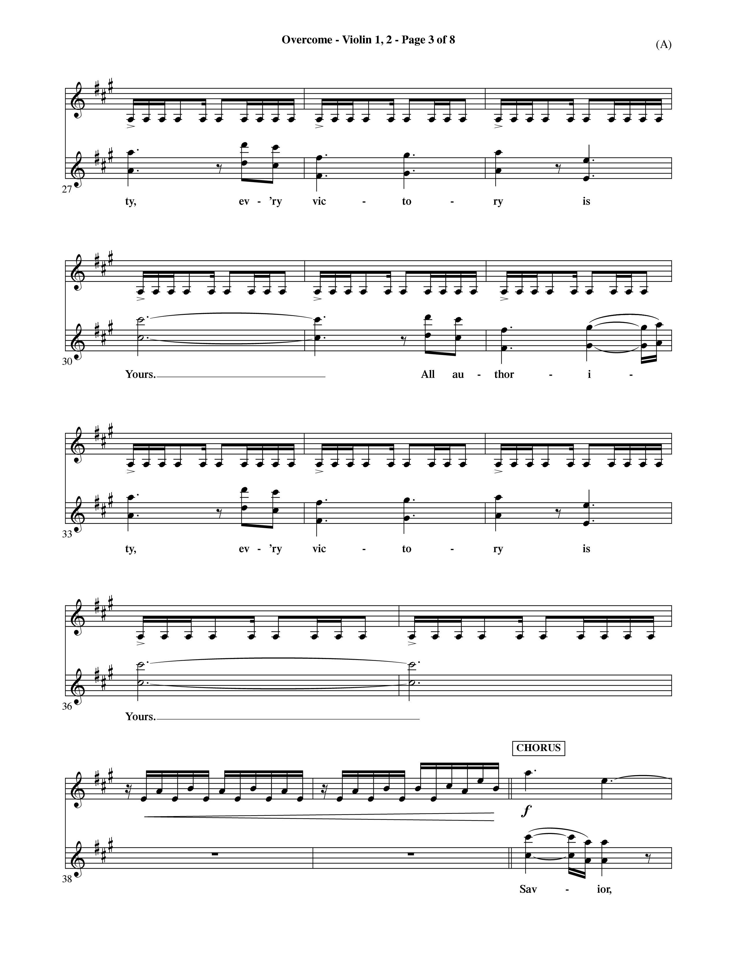 Overcome (Choral Anthem SATB) Violin 1/2 (Word Music Choral / Orch. David Shipps)