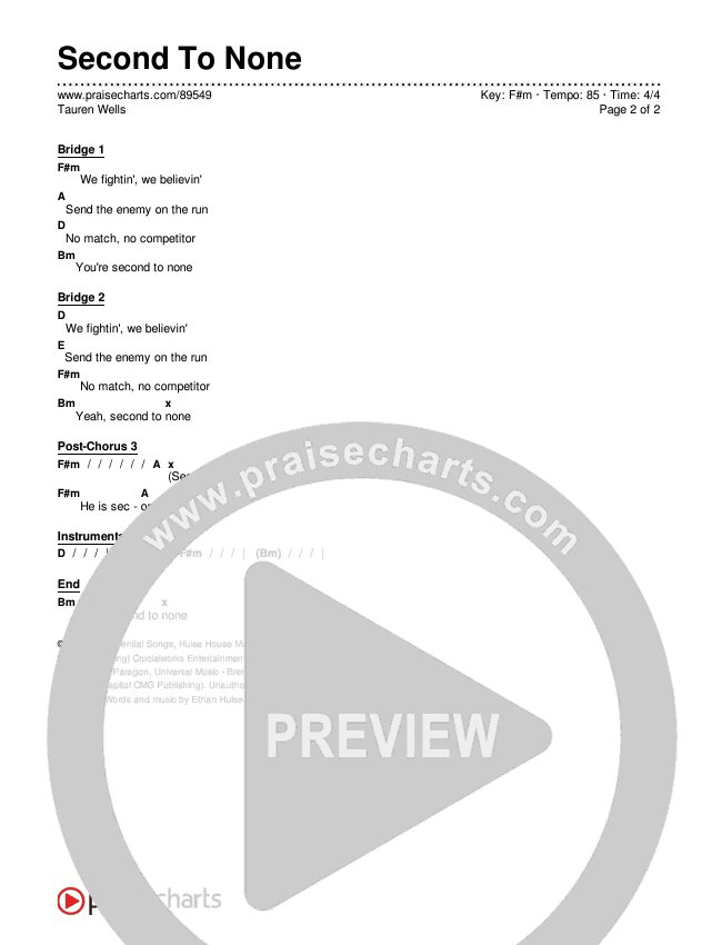 Second To None Chords & Lyrics (Tauren Wells)