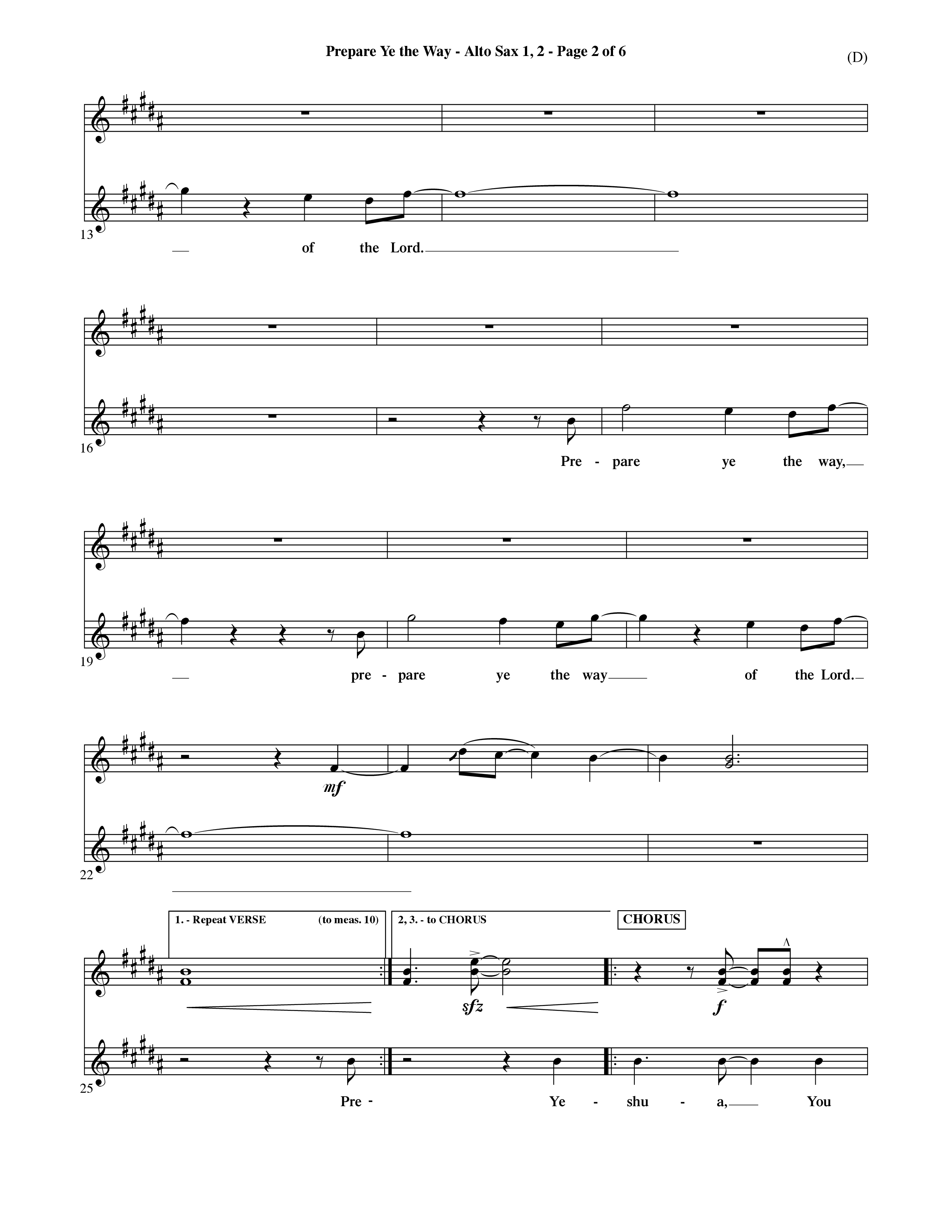 Prepare Ye The Way (Choral Anthem SATB) Alto Sax 1/2 (Word Music Choral / Orch. David Shipps)