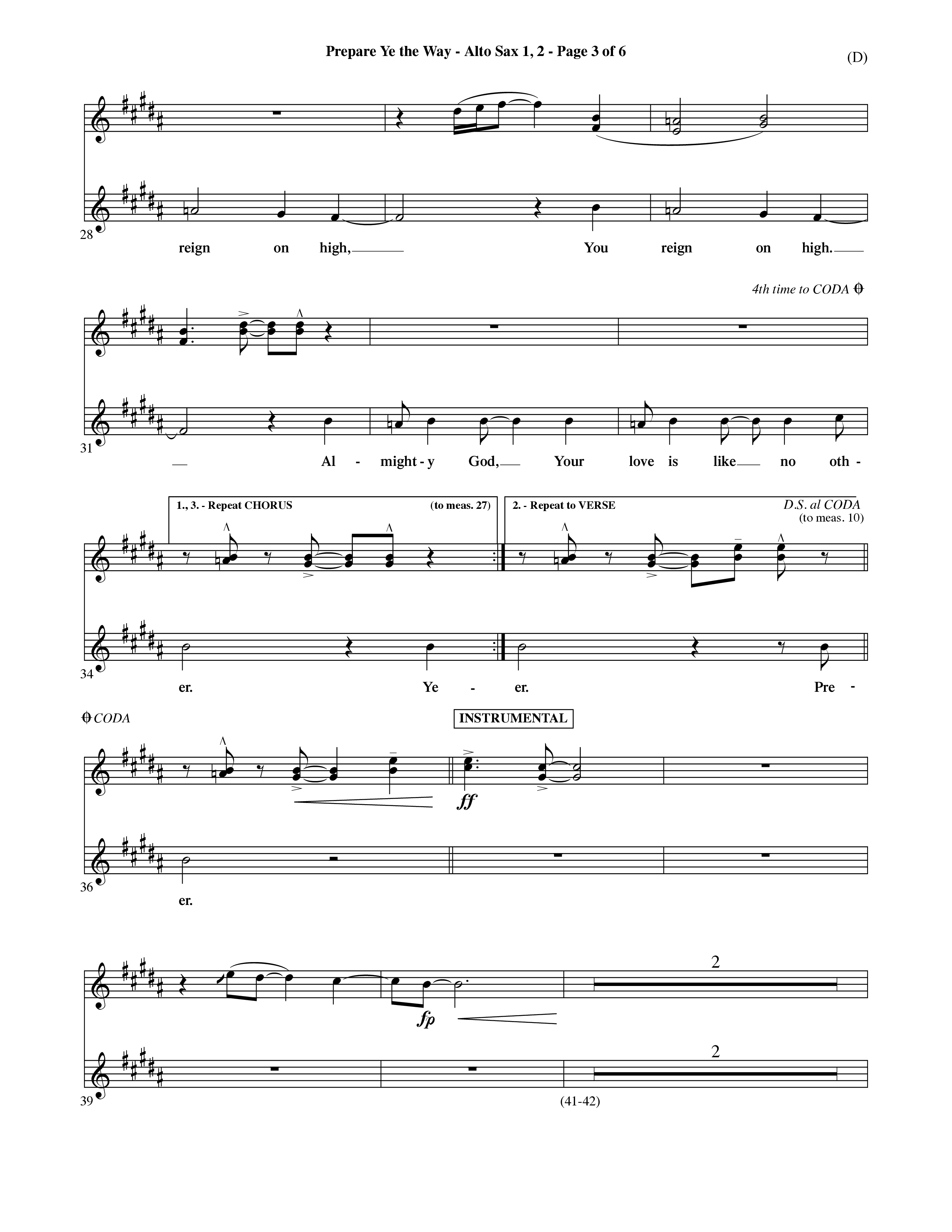 Prepare Ye The Way (Choral Anthem SATB) Alto Sax 1/2 (Word Music Choral / Orch. David Shipps)