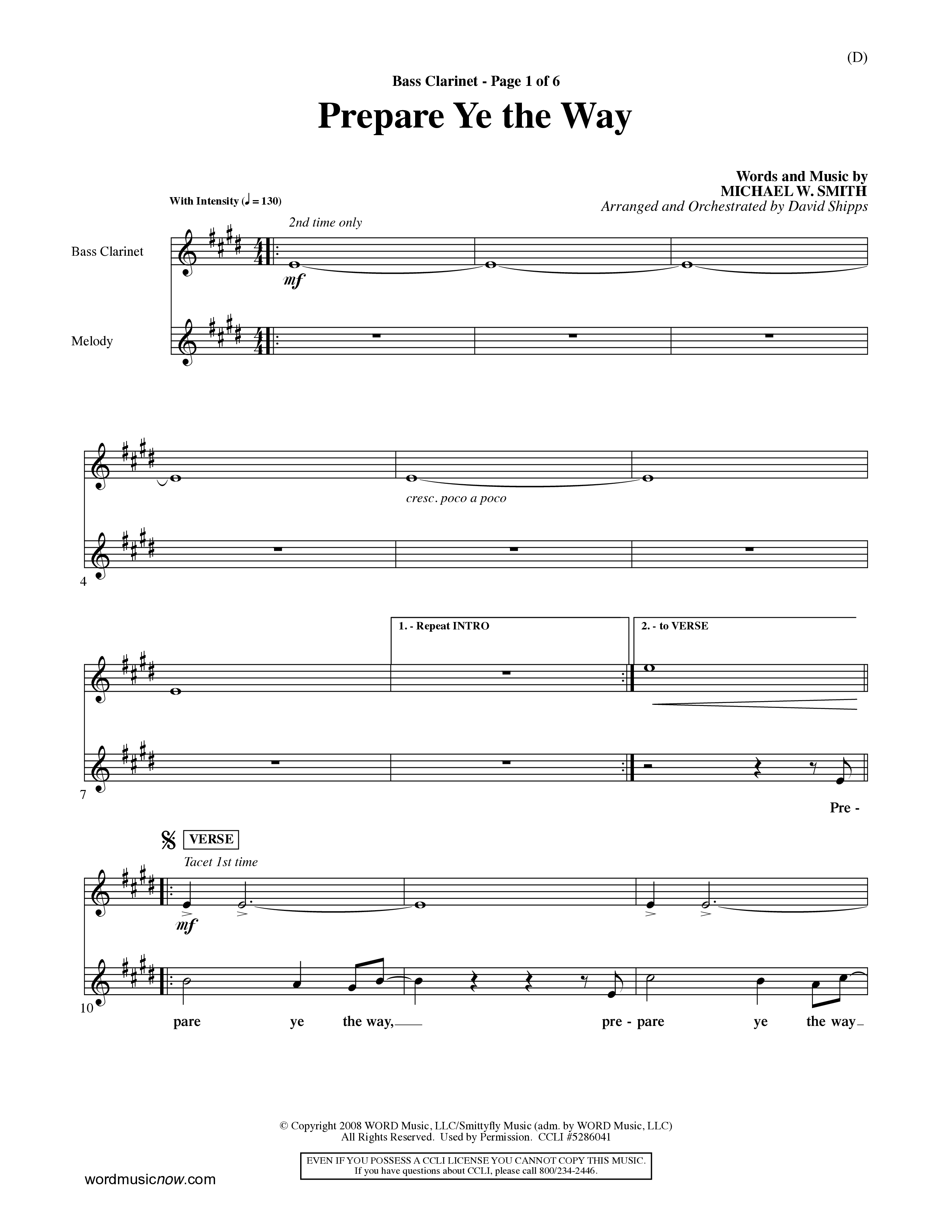Prepare Ye The Way (Choral Anthem SATB) Bass Clarinet (Word Music Choral / Orch. David Shipps)