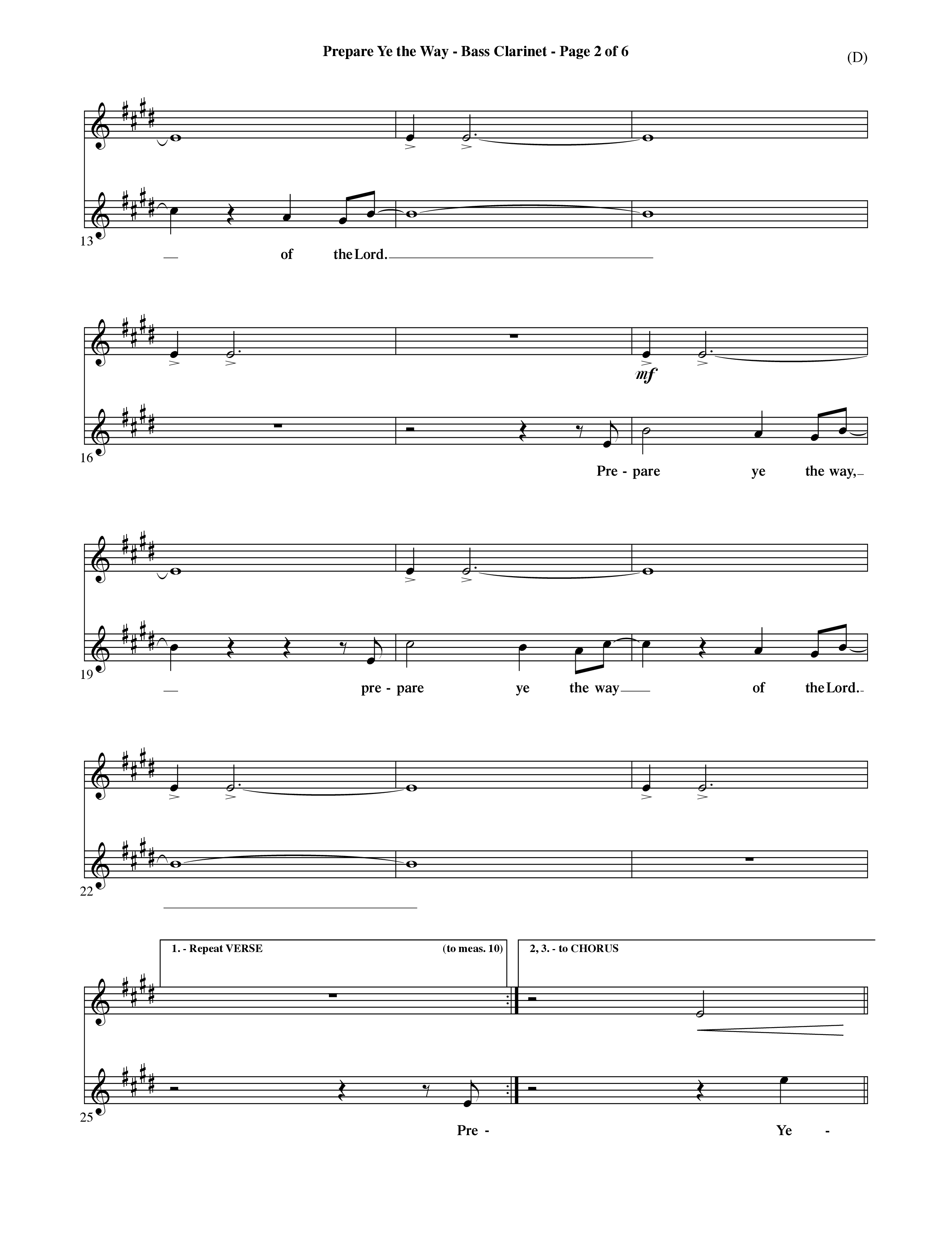 Prepare Ye The Way (Choral Anthem SATB) Bass Clarinet (Word Music Choral / Orch. David Shipps)