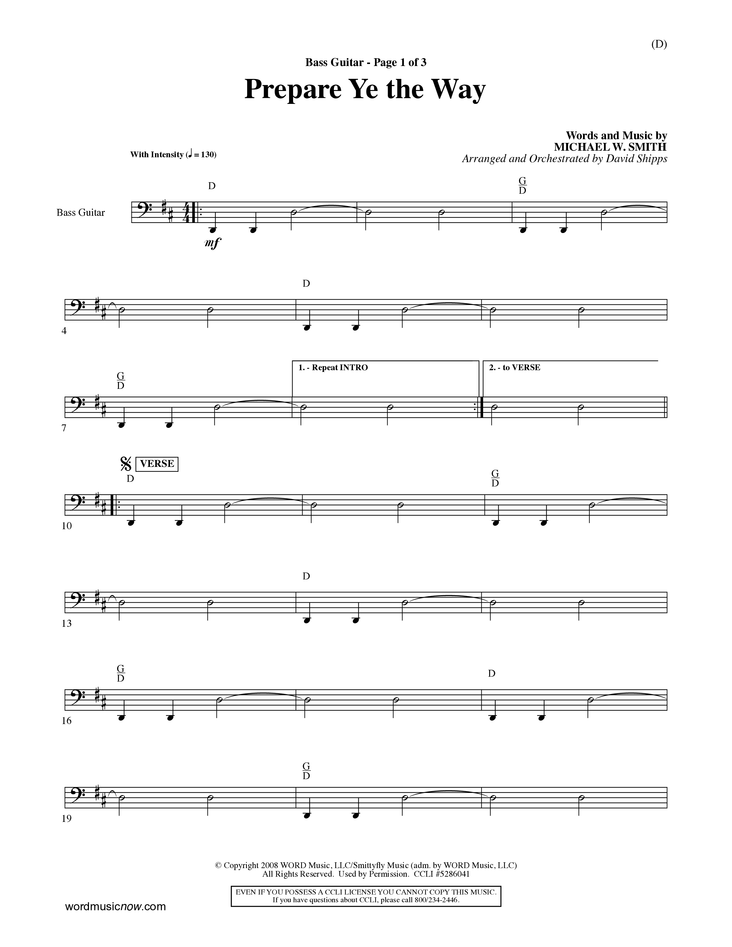 Prepare Ye The Way (Choral Anthem SATB) Bass Guitar (Word Music Choral / Orch. David Shipps)
