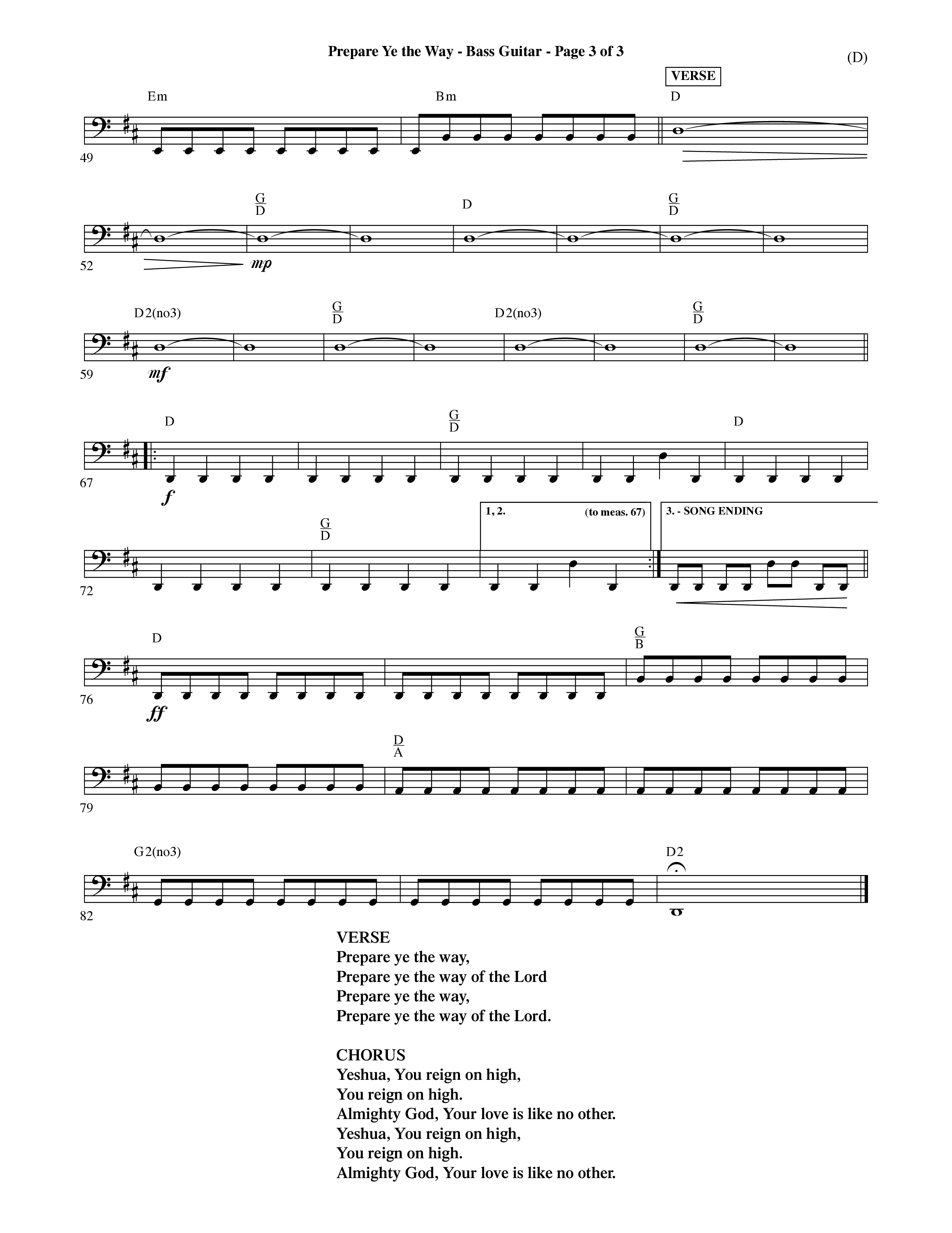 Prepare Ye The Way (Choral Anthem SATB) Bass Guitar (Word Music Choral / Orch. David Shipps)