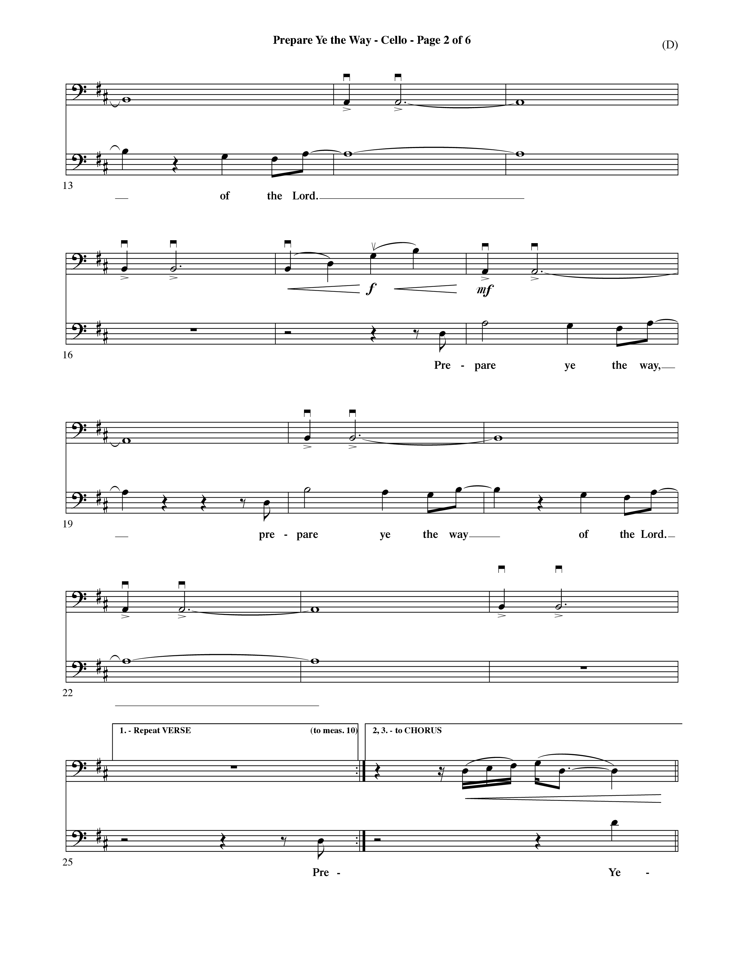 Prepare Ye The Way (Choral Anthem SATB) Cello (Word Music Choral / Orch. David Shipps)