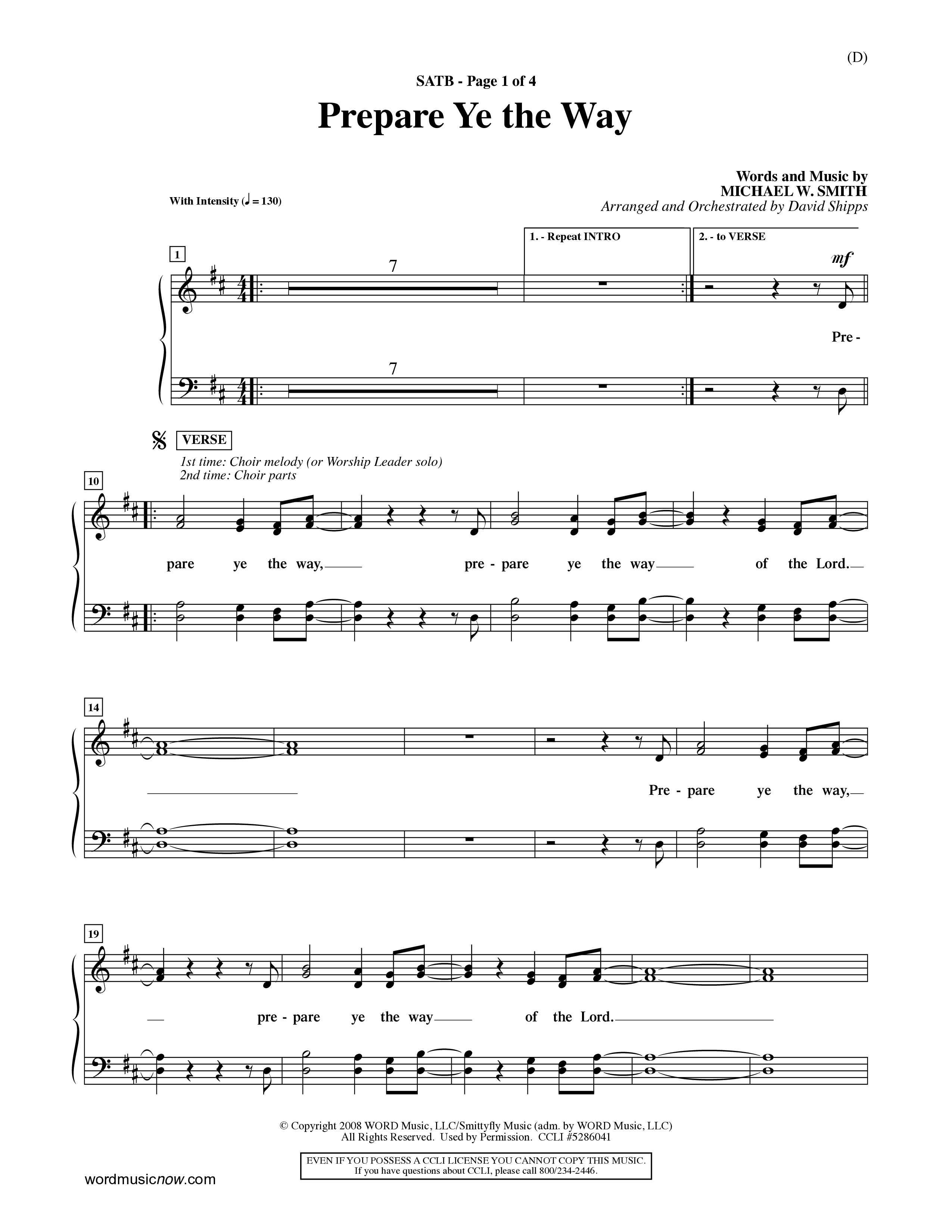 Prepare Ye The Way (Choral Anthem SATB) Choir Sheet (SATB) (Word Music Choral / Orch. David Shipps)