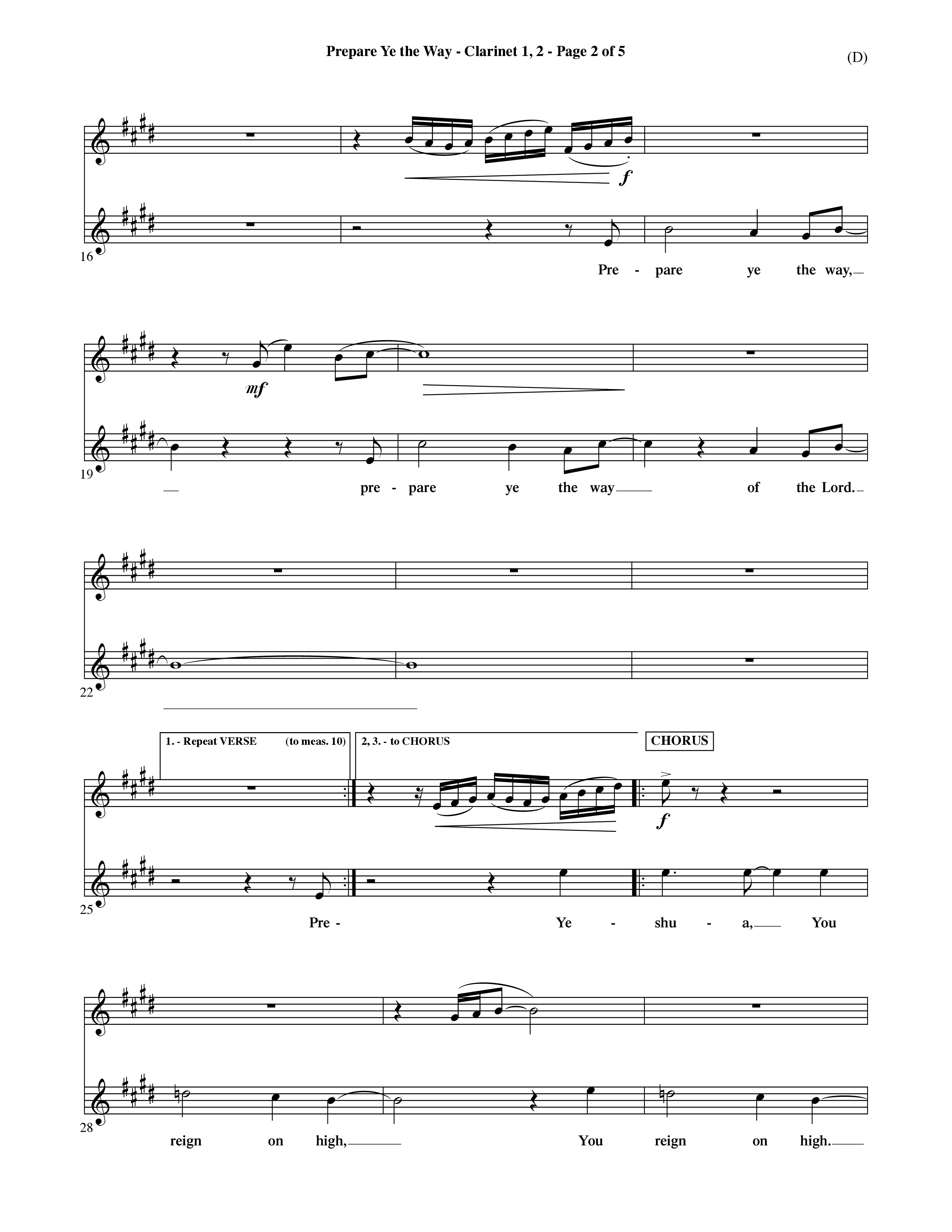 Prepare Ye The Way (Choral Anthem SATB) Clarinet 1/2 (Word Music Choral / Orch. David Shipps)
