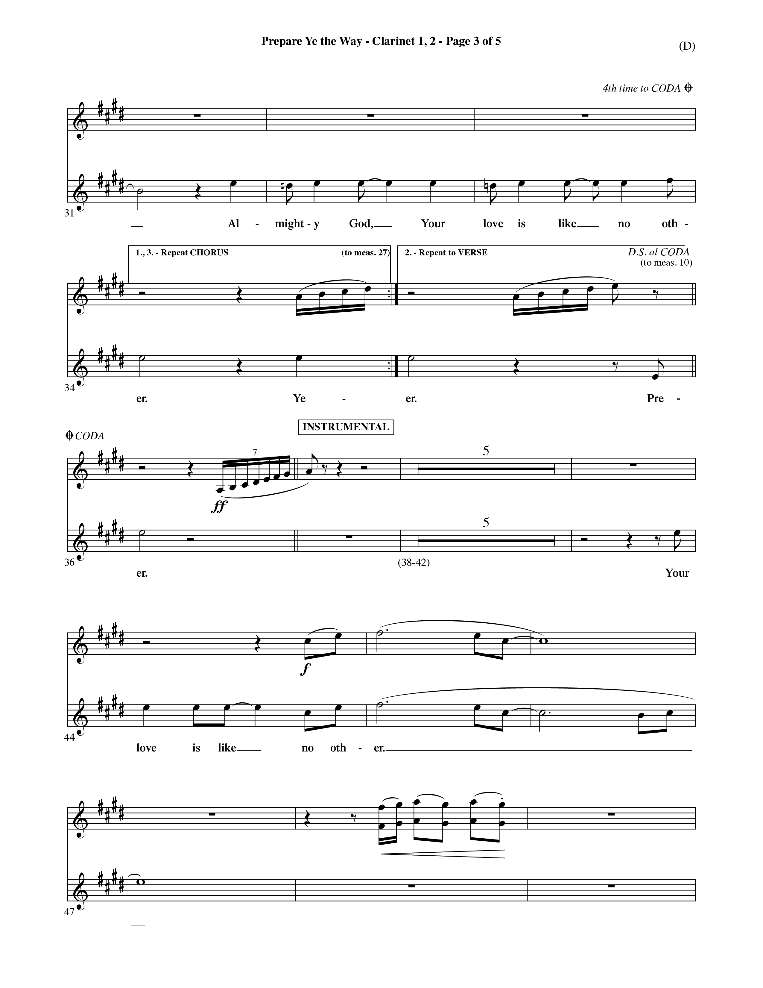 Prepare Ye The Way (Choral Anthem SATB) Clarinet 1/2 (Word Music Choral / Orch. David Shipps)