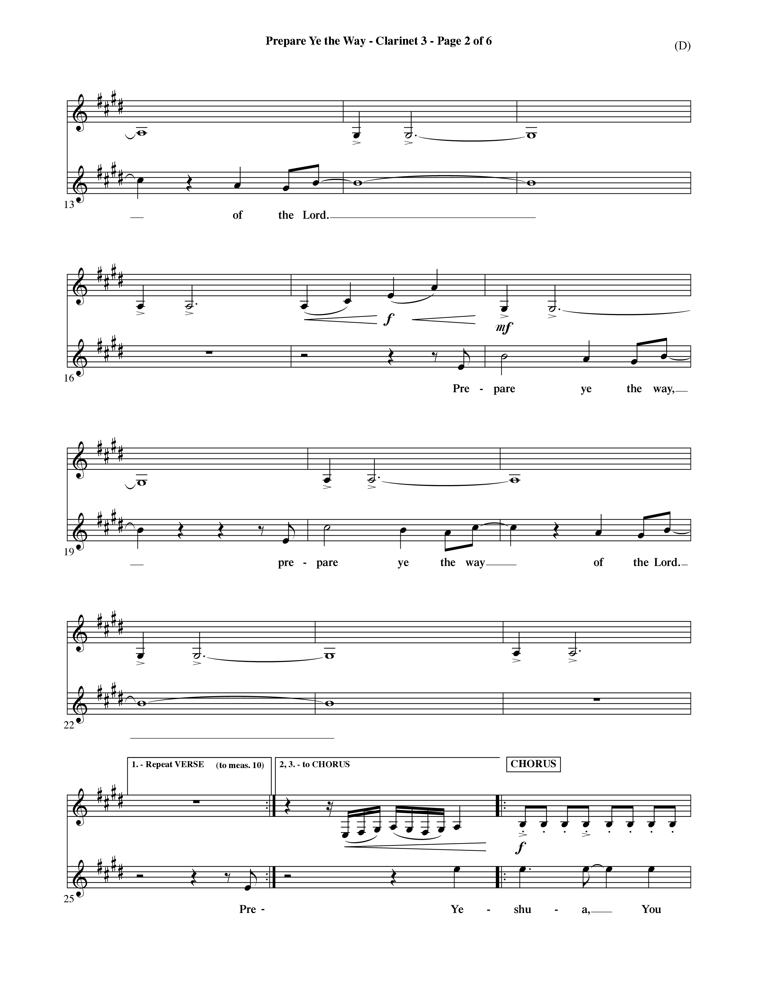 Prepare Ye The Way (Choral Anthem SATB) Clarinet 3 (Word Music Choral / Orch. David Shipps)