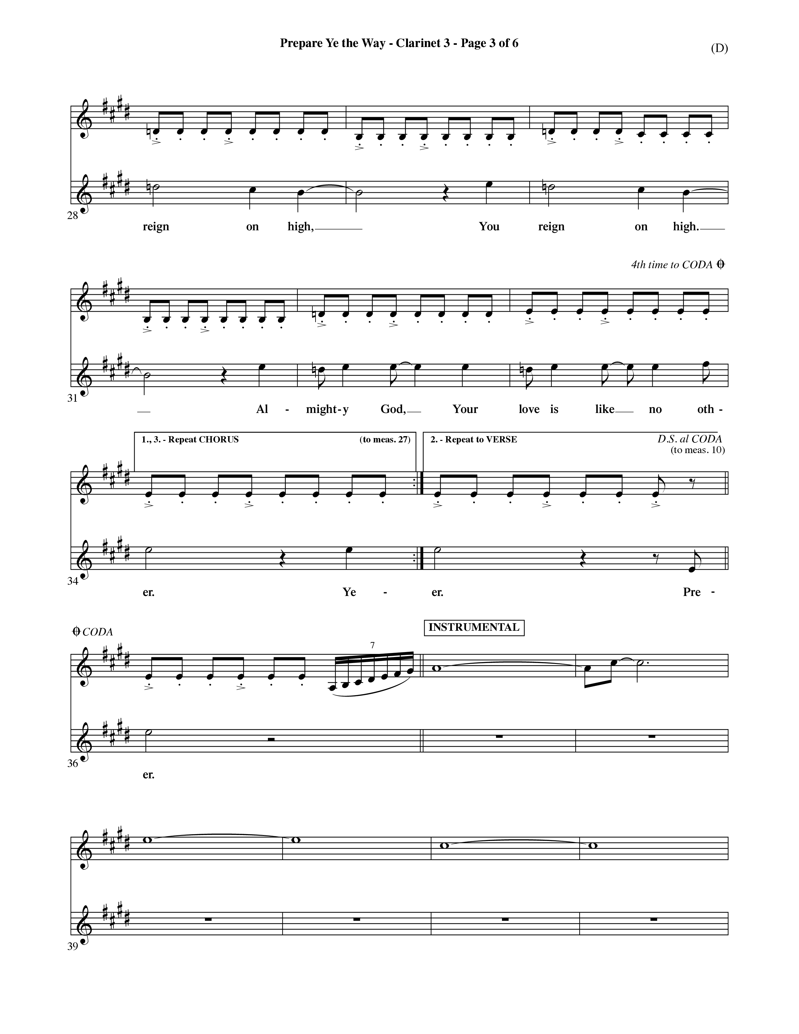 Prepare Ye The Way (Choral Anthem SATB) Clarinet 3 (Word Music Choral / Orch. David Shipps)