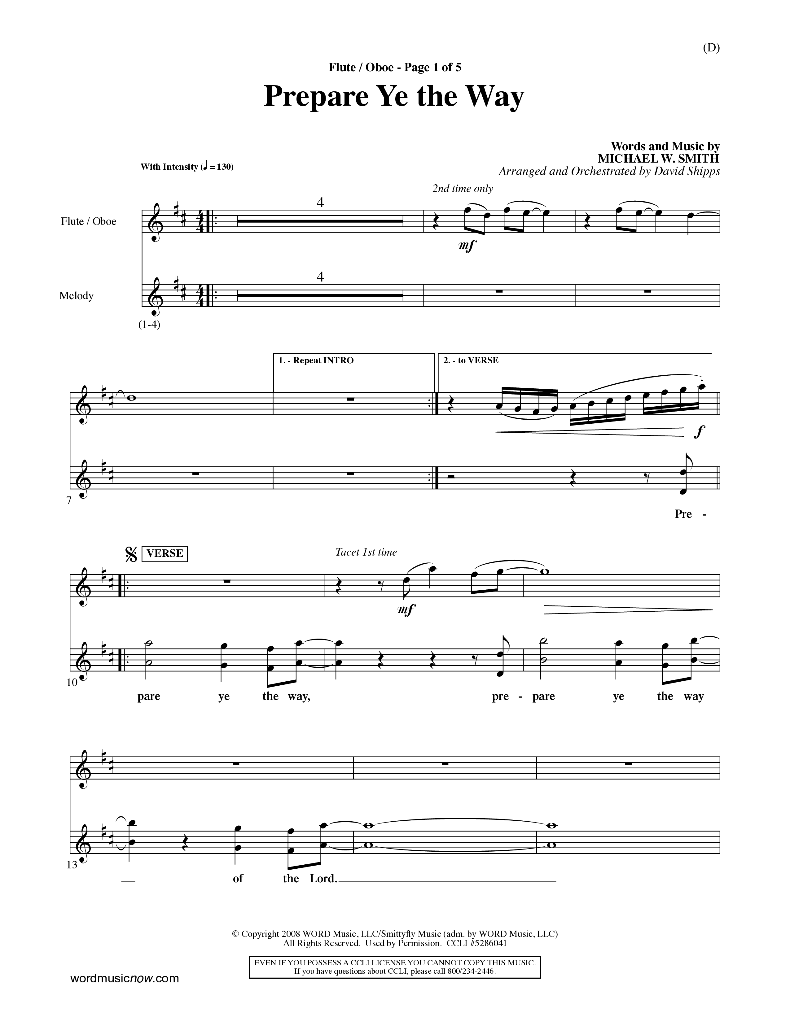 Prepare Ye The Way (Choral Anthem SATB) Flute/Oboe (Word Music Choral / Orch. David Shipps)