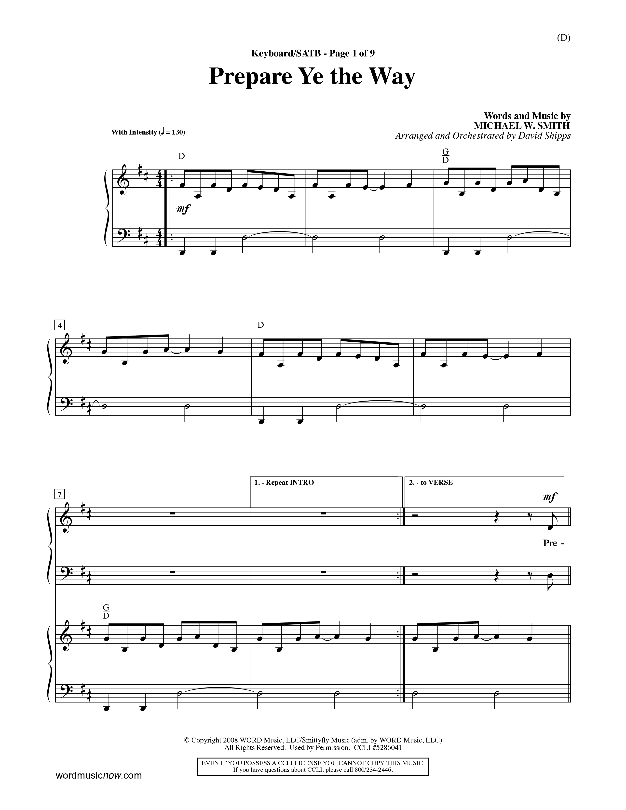 Prepare Ye The Way (Choral Anthem SATB) Keyboard/Vocal (SATB) (Word Music Choral / Orch. David Shipps)