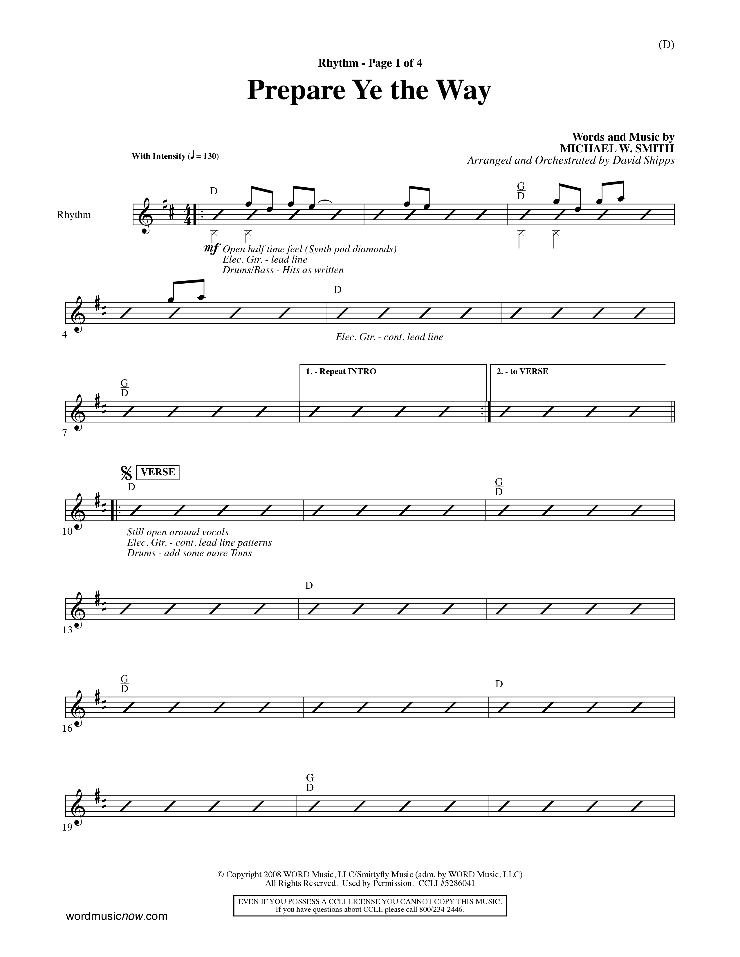 Prepare Ye The Way (Choral Anthem SATB) Rhythm Chart (Word Music Choral / Orch. David Shipps)