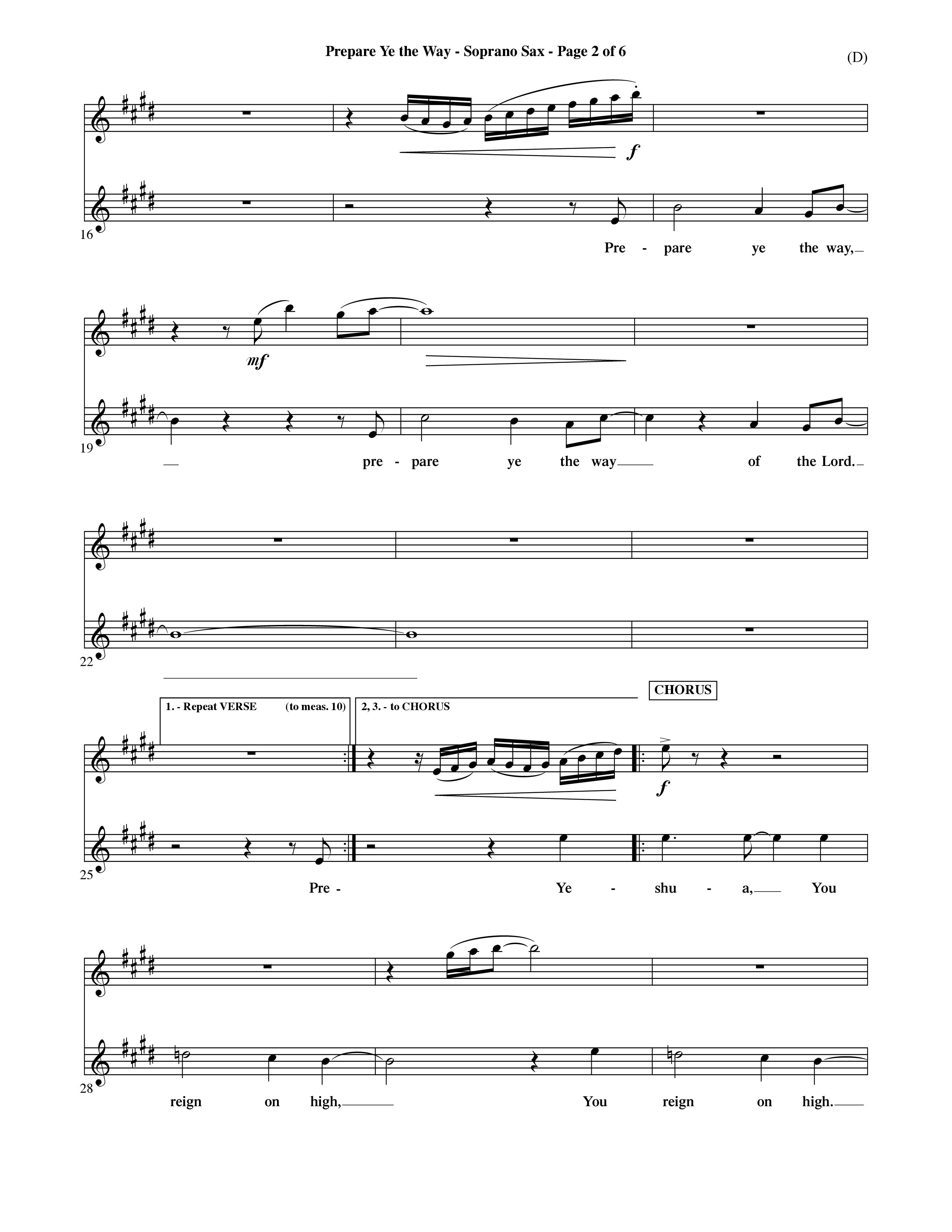 Prepare Ye The Way (Choral Anthem SATB) Saxophone (Word Music Choral / Orch. David Shipps)