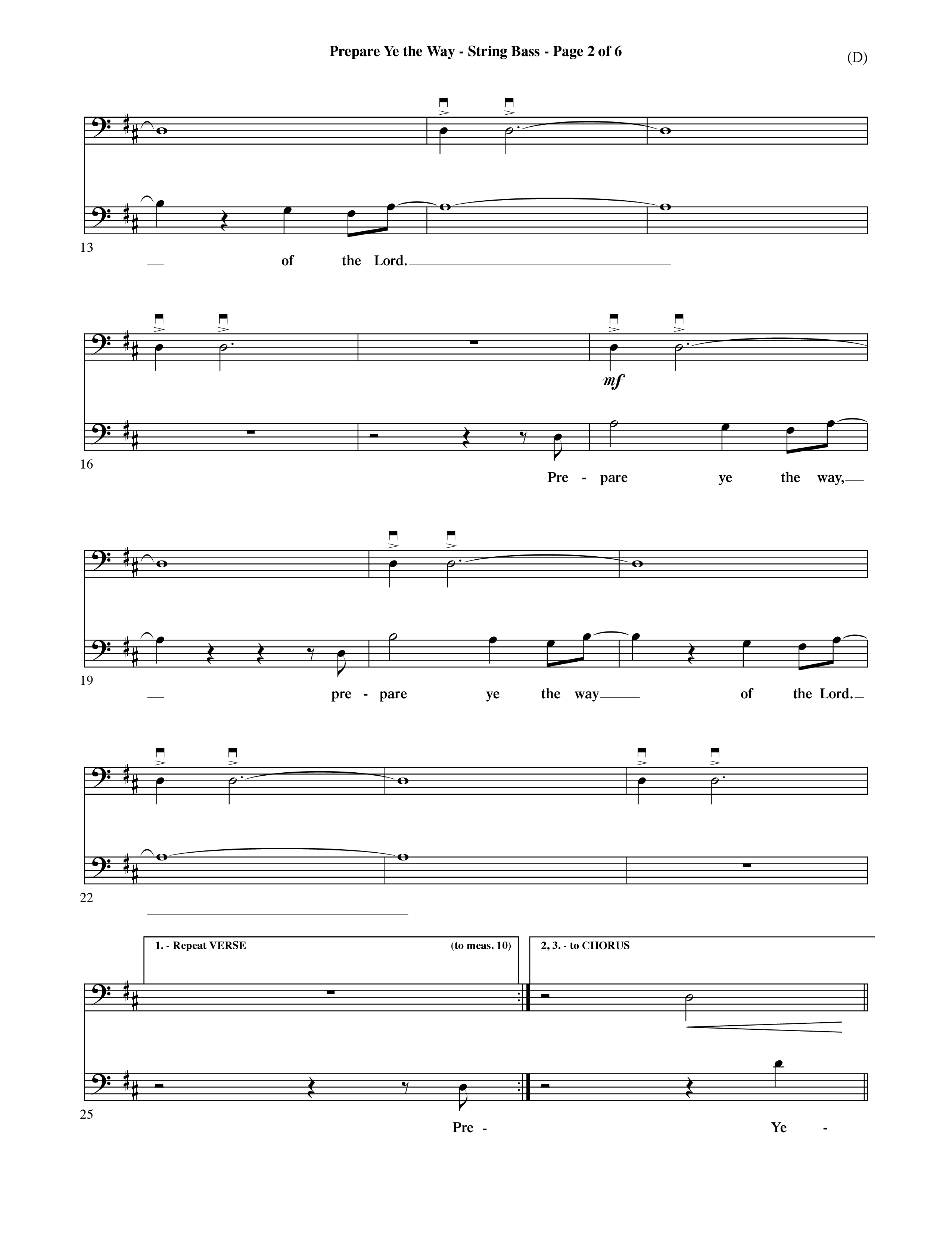 Prepare Ye The Way (Choral Anthem SATB) String Bass (Word Music Choral / Orch. David Shipps)