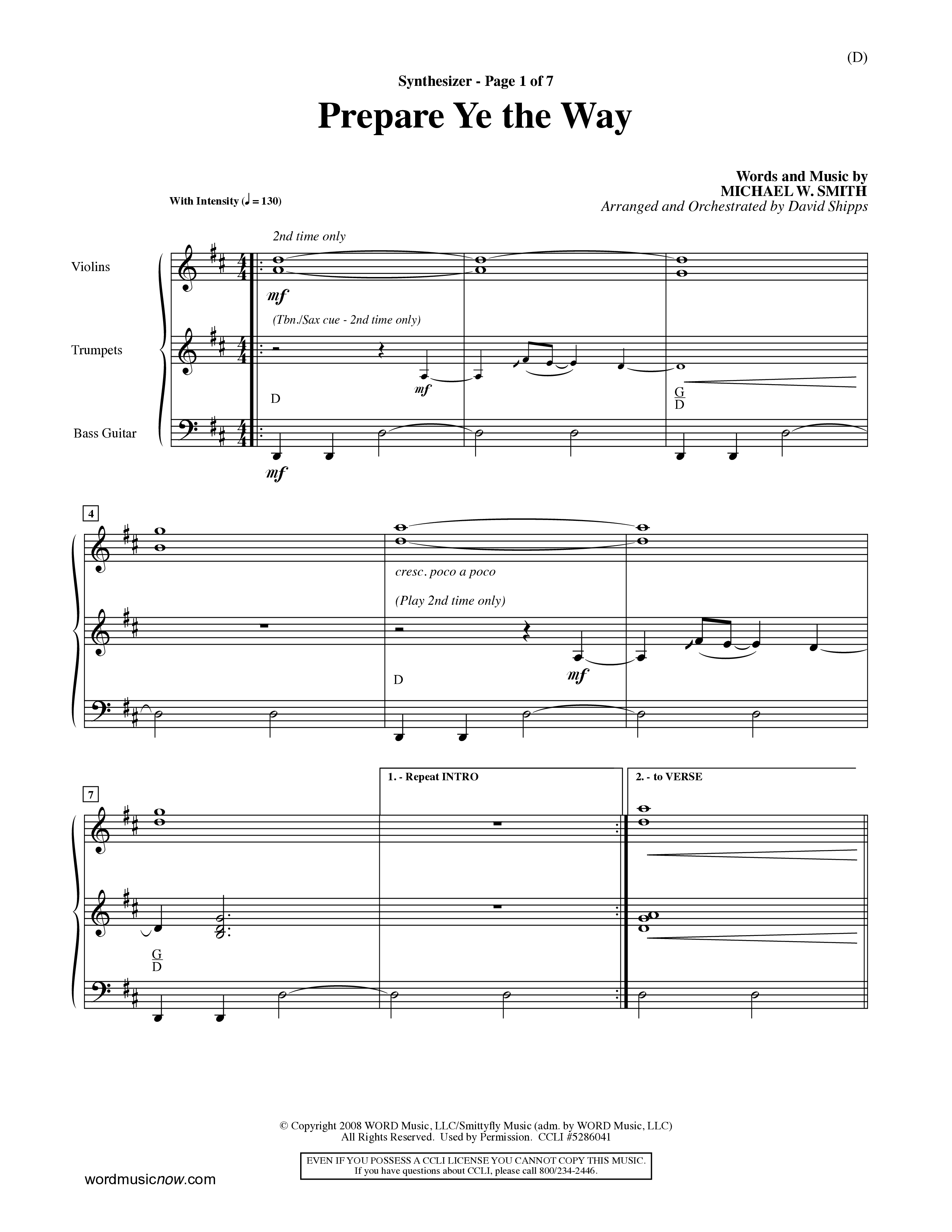 Prepare Ye The Way (Choral Anthem SATB) Synth (Word Music Choral / Orch. David Shipps)