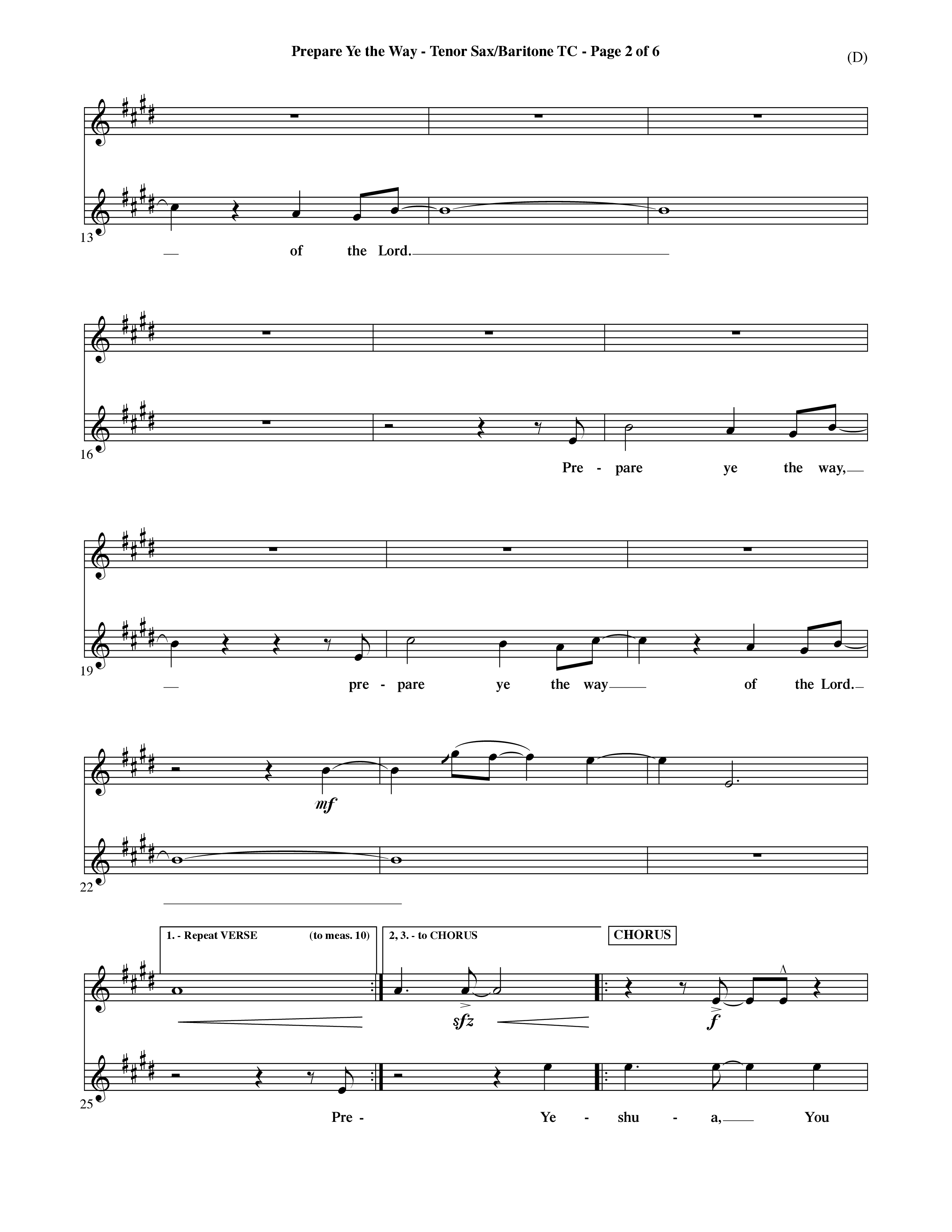 Prepare Ye The Way (Choral Anthem SATB) Tenor Sax/Baritone T.C. (Word Music Choral / Orch. David Shipps)
