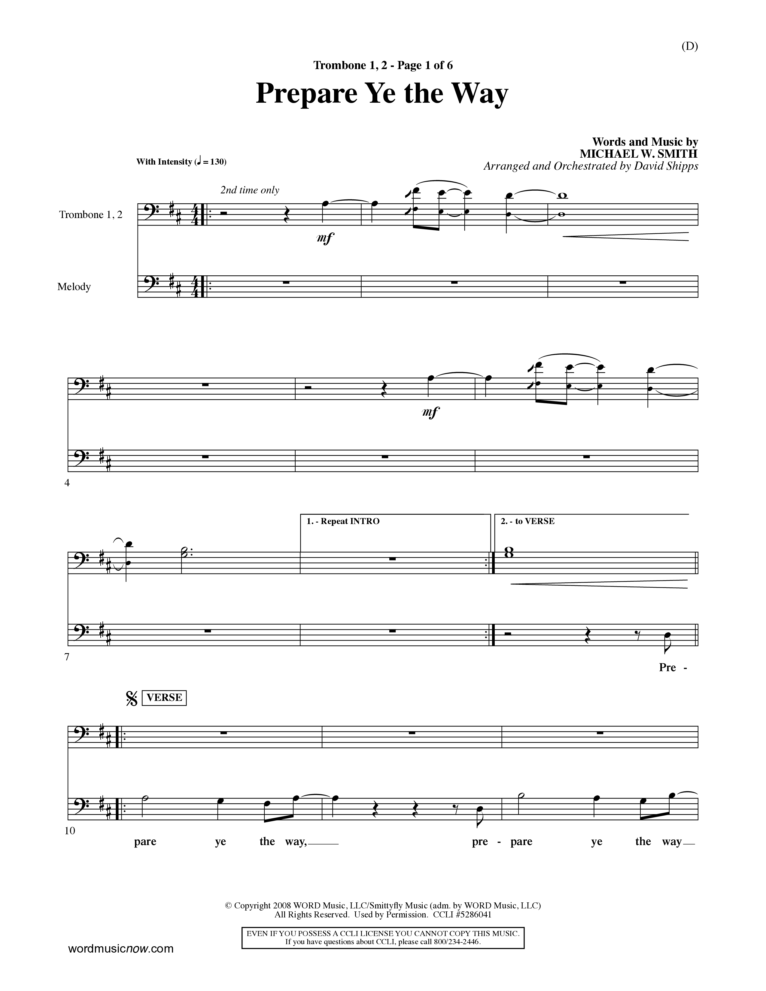Prepare Ye The Way (Choral Anthem SATB) Trombone 1/2 (Word Music Choral / Orch. David Shipps)