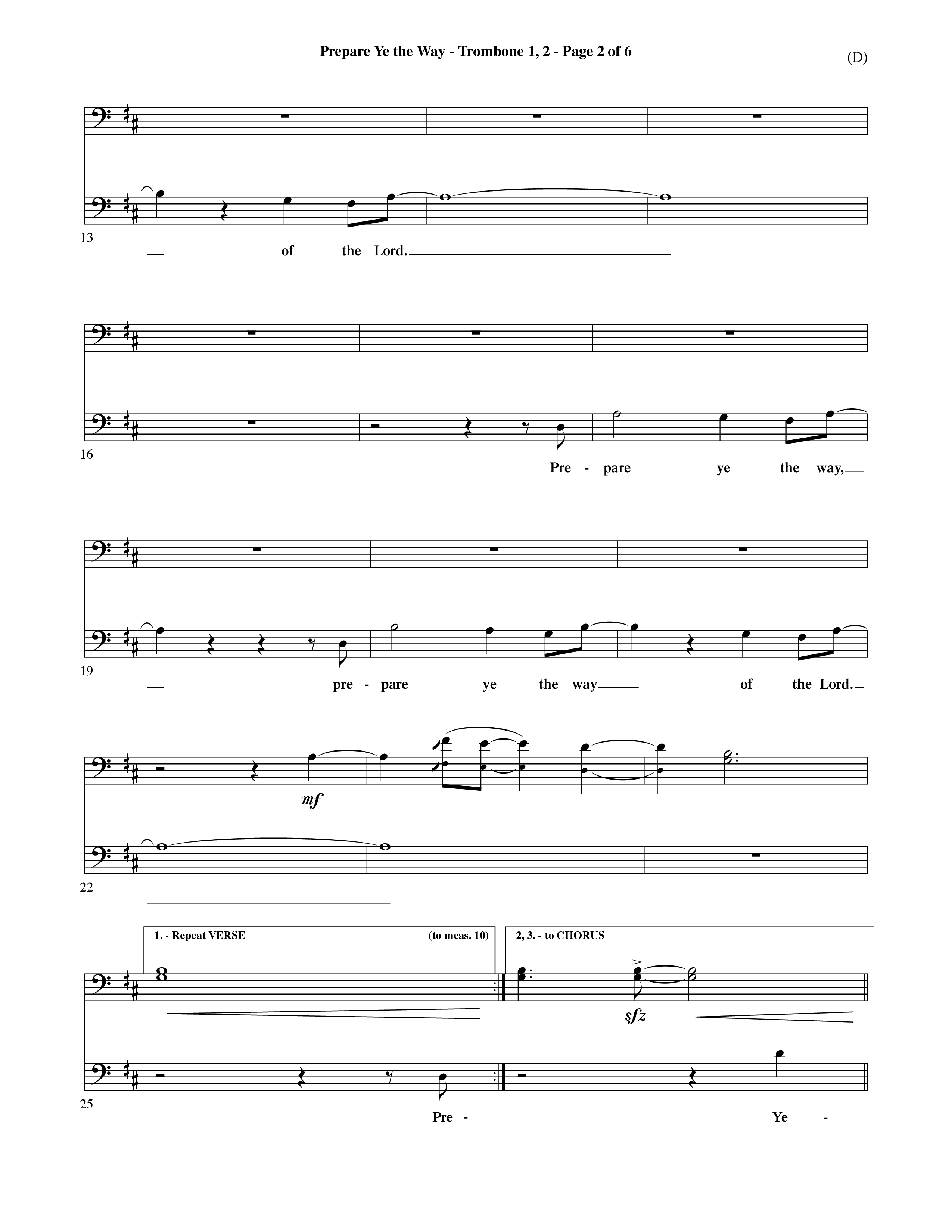 Prepare Ye The Way (Choral Anthem SATB) Trombone 1/2 (Word Music Choral / Orch. David Shipps)