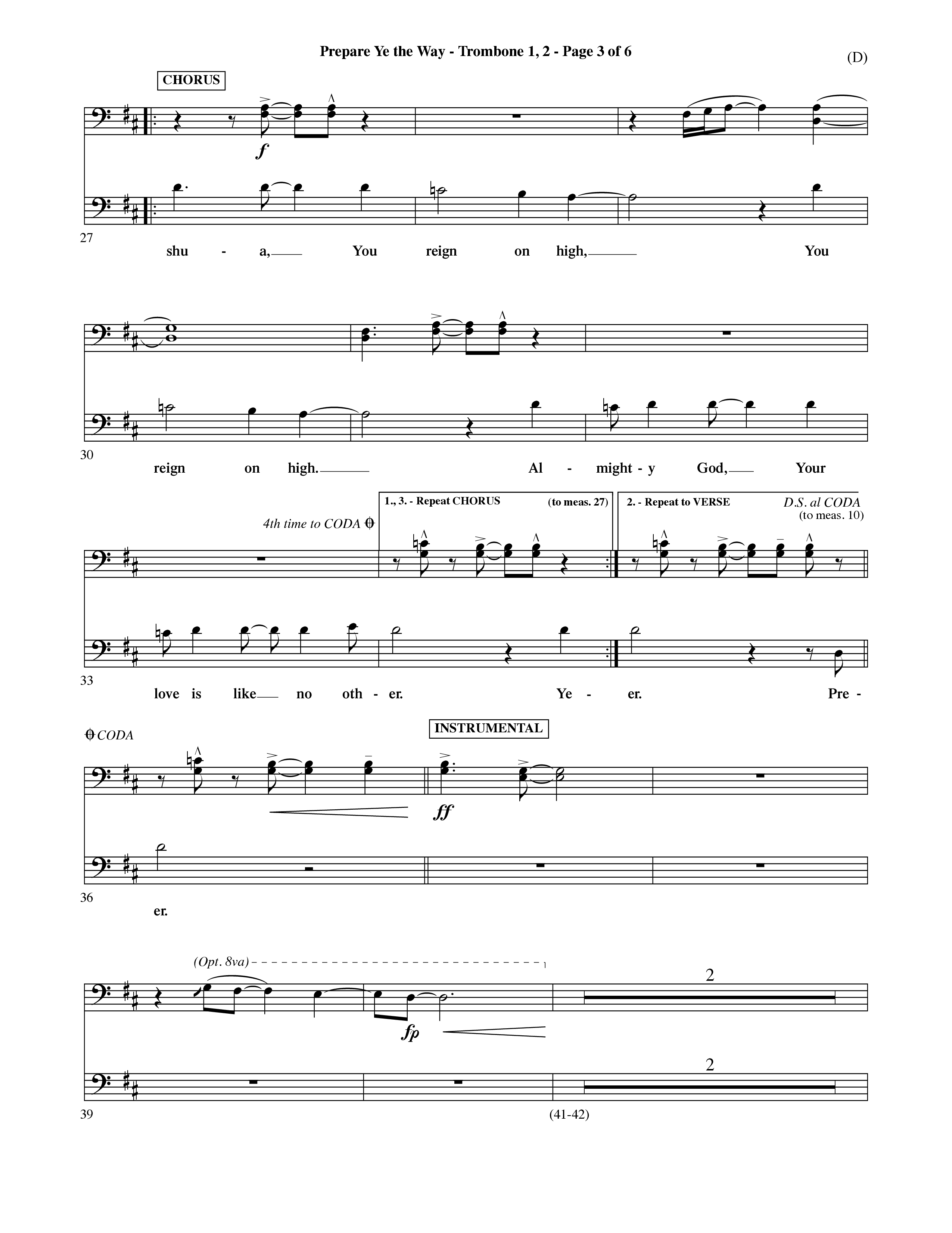 Prepare Ye The Way (Choral Anthem SATB) Trombone 1/2 (Word Music Choral / Orch. David Shipps)