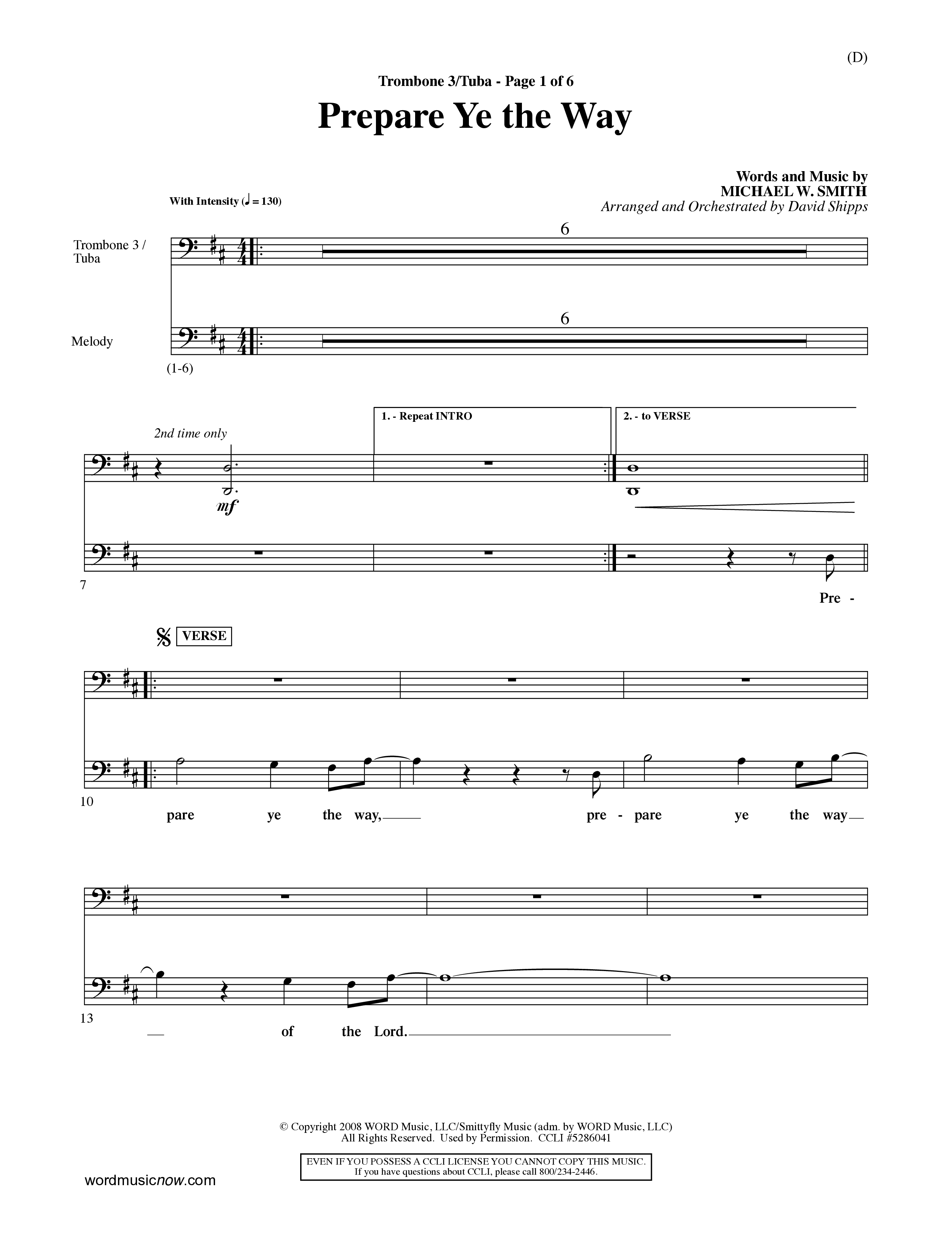 Prepare Ye The Way (Choral Anthem SATB) Trombone 3/Tuba (Word Music Choral / Orch. David Shipps)