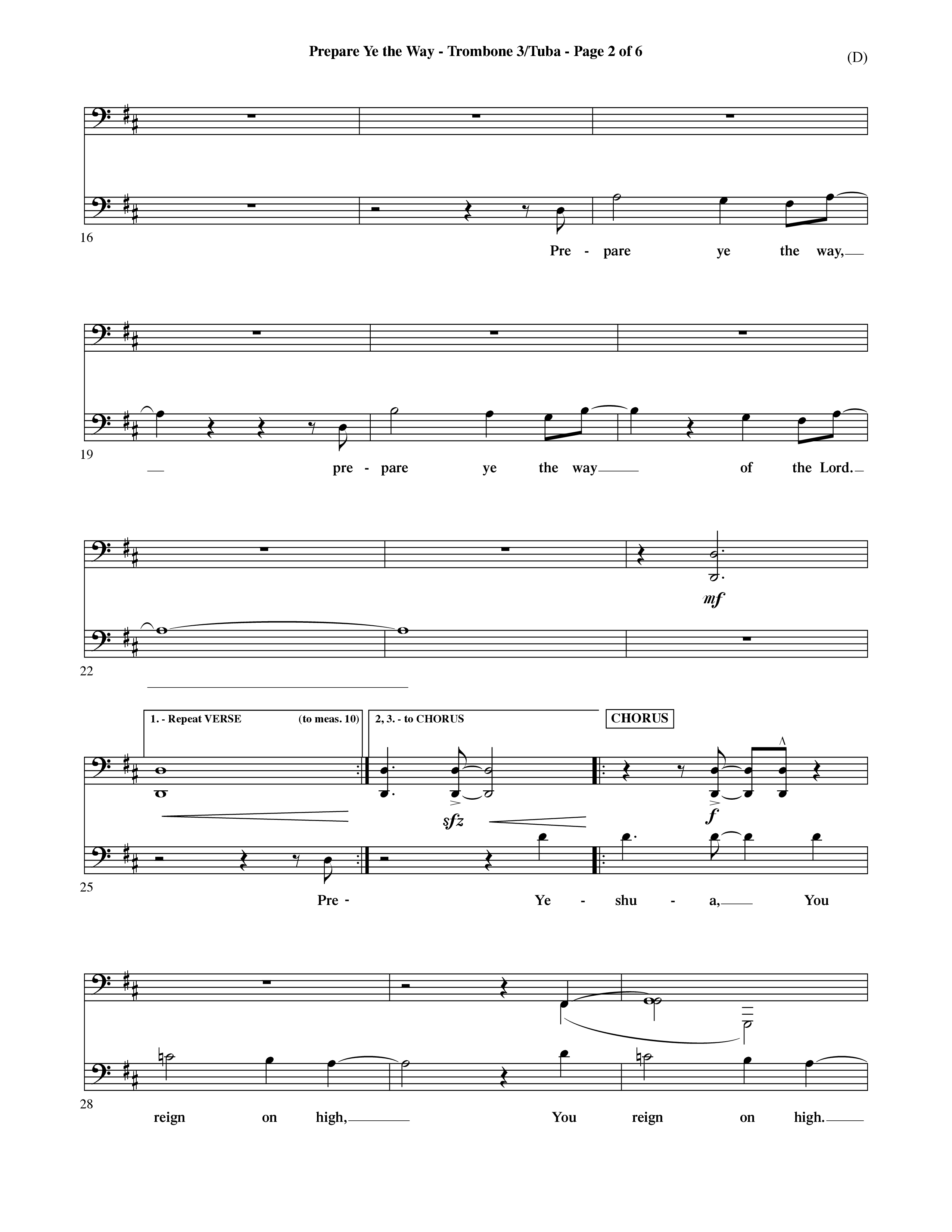 Prepare Ye The Way (Choral Anthem SATB) Trombone 3/Tuba (Word Music Choral / Orch. David Shipps)