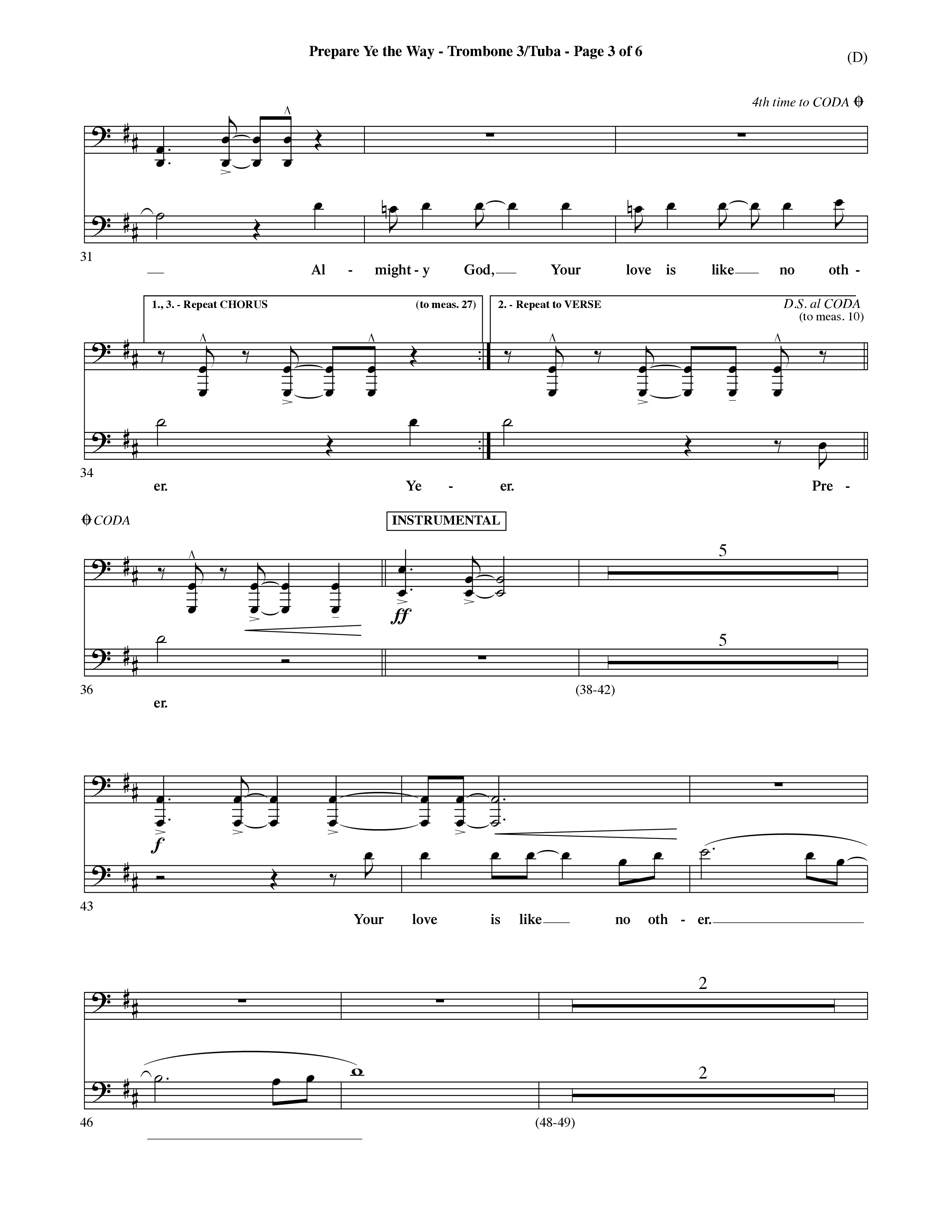 Prepare Ye The Way (Choral Anthem SATB) Trombone 3/Tuba (Word Music Choral / Orch. David Shipps)