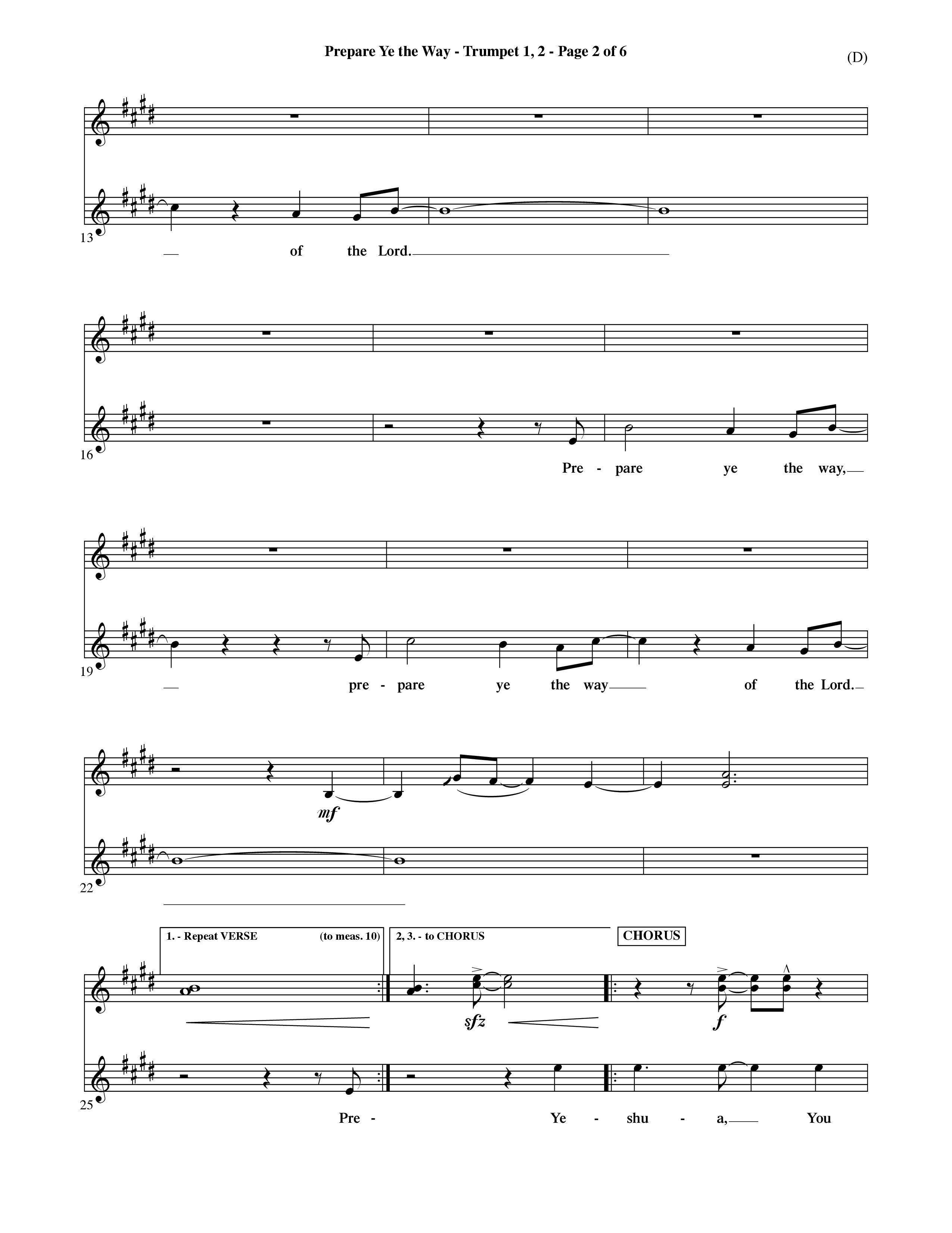 Prepare Ye The Way (Choral Anthem SATB) Trumpet 1,2 (Word Music Choral / Orch. David Shipps)