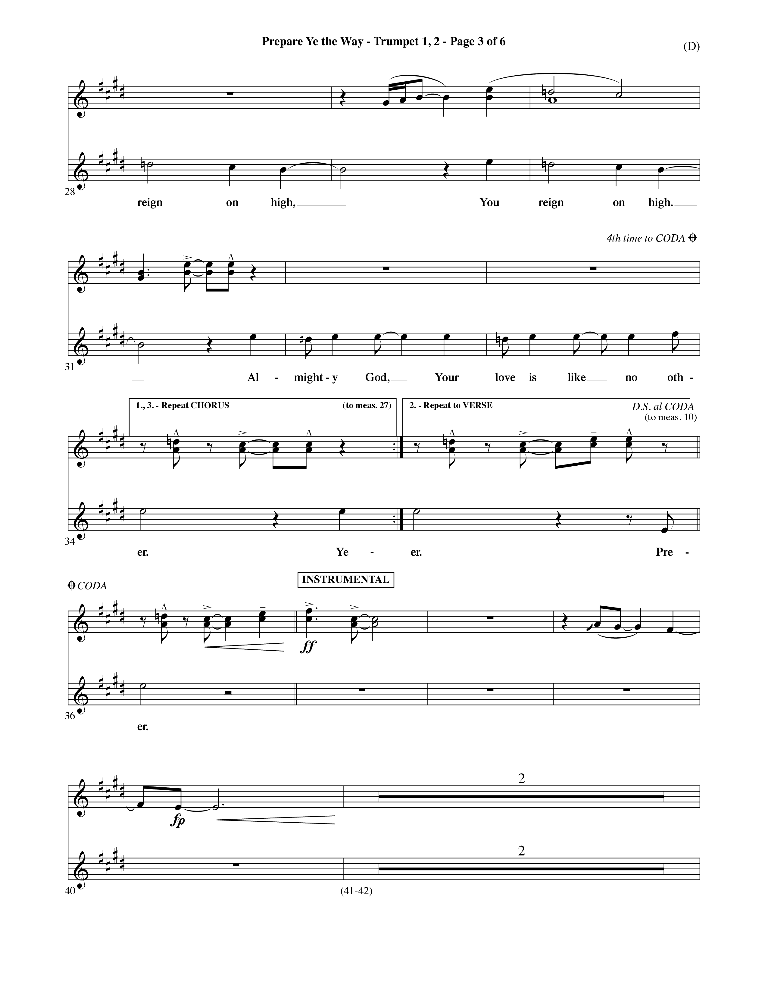Prepare Ye The Way (Choral Anthem SATB) Trumpet 1,2 (Word Music Choral / Orch. David Shipps)