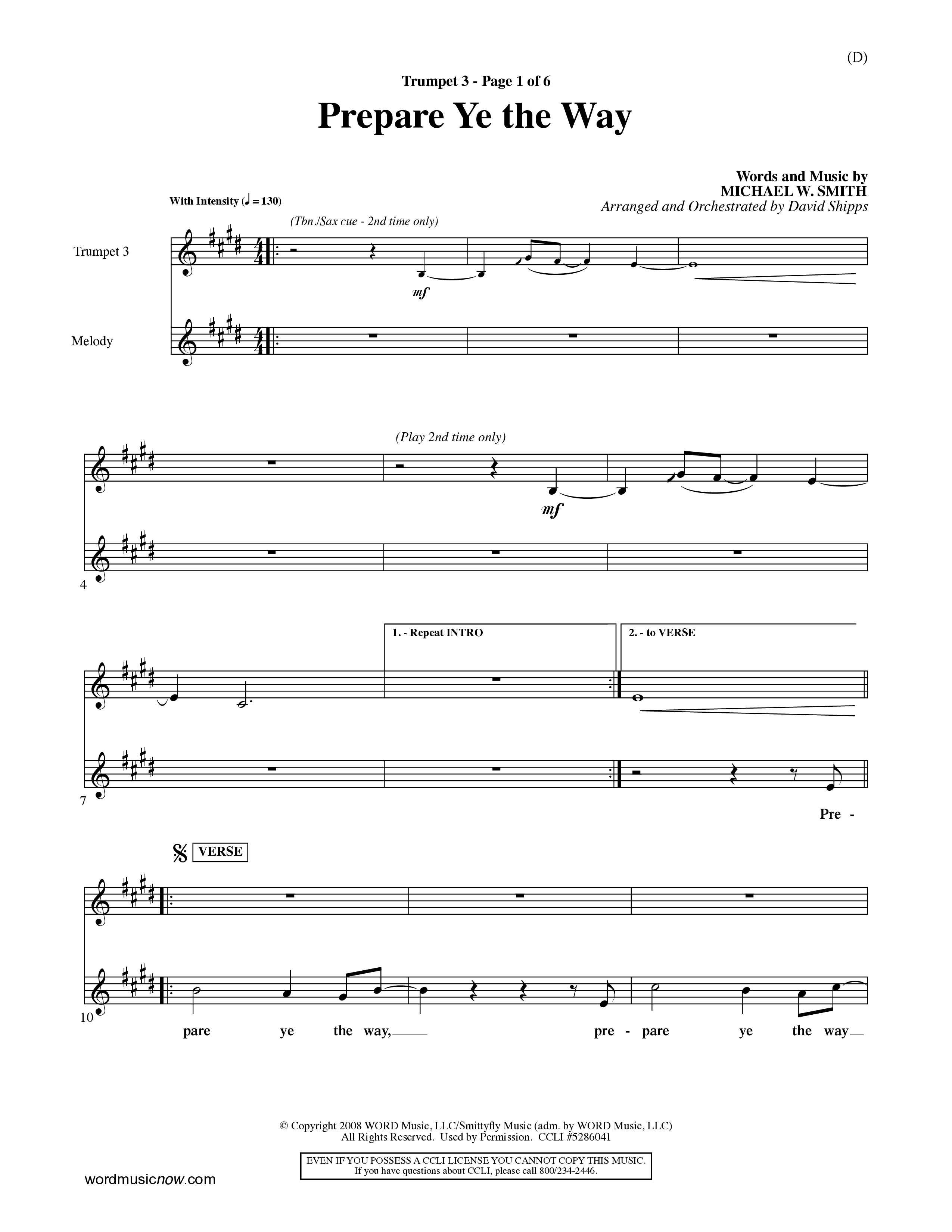 Prepare Ye The Way (Choral Anthem SATB) Trumpet 3 (Word Music Choral / Orch. David Shipps)