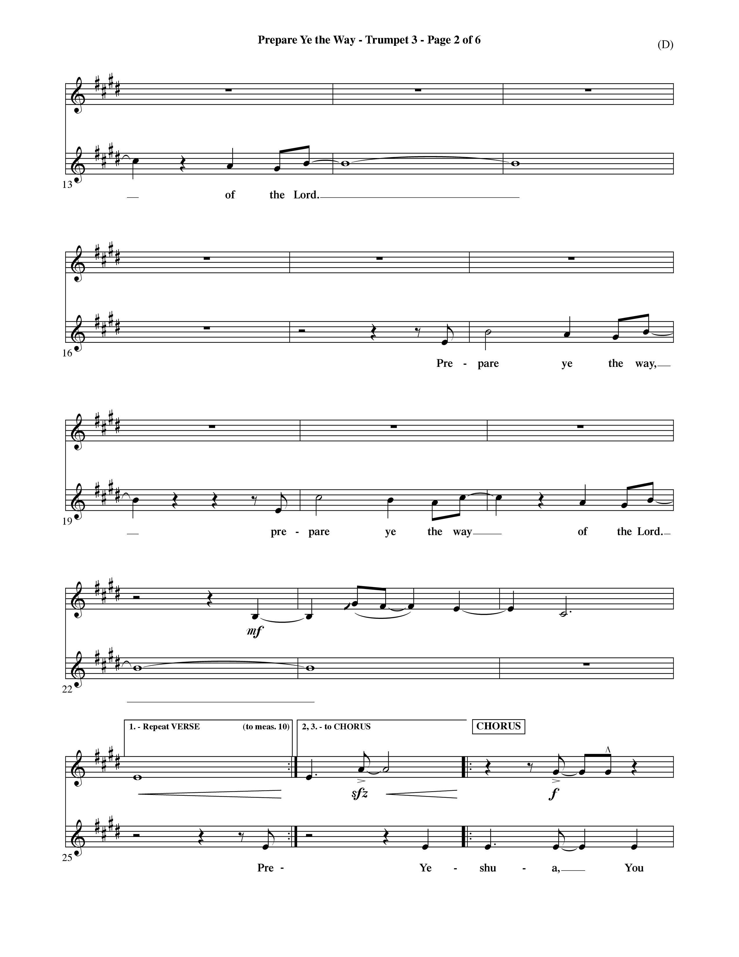 Prepare Ye The Way (Choral Anthem SATB) Trumpet 3 (Word Music Choral / Orch. David Shipps)
