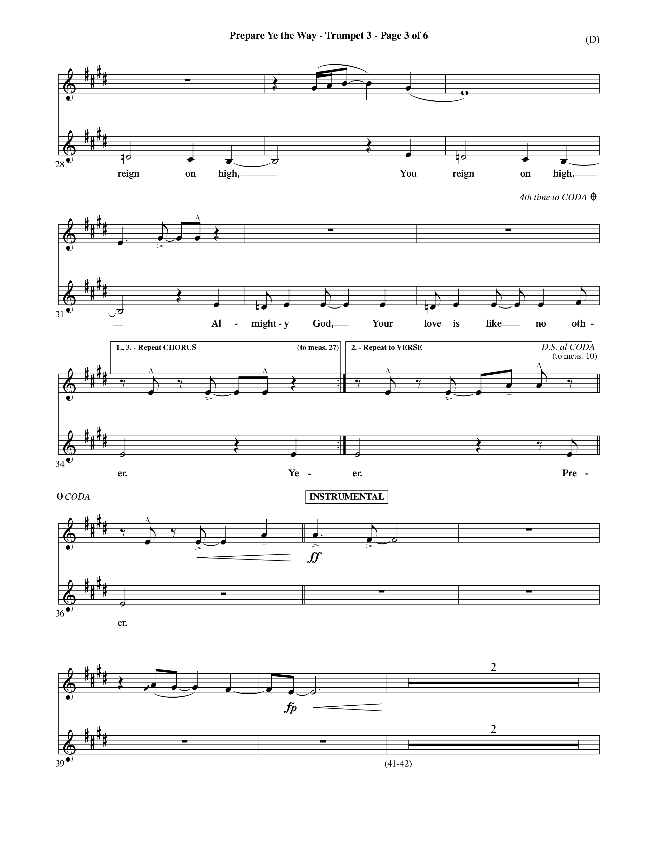 Prepare Ye The Way (Choral Anthem SATB) Trumpet 3 (Word Music Choral / Orch. David Shipps)