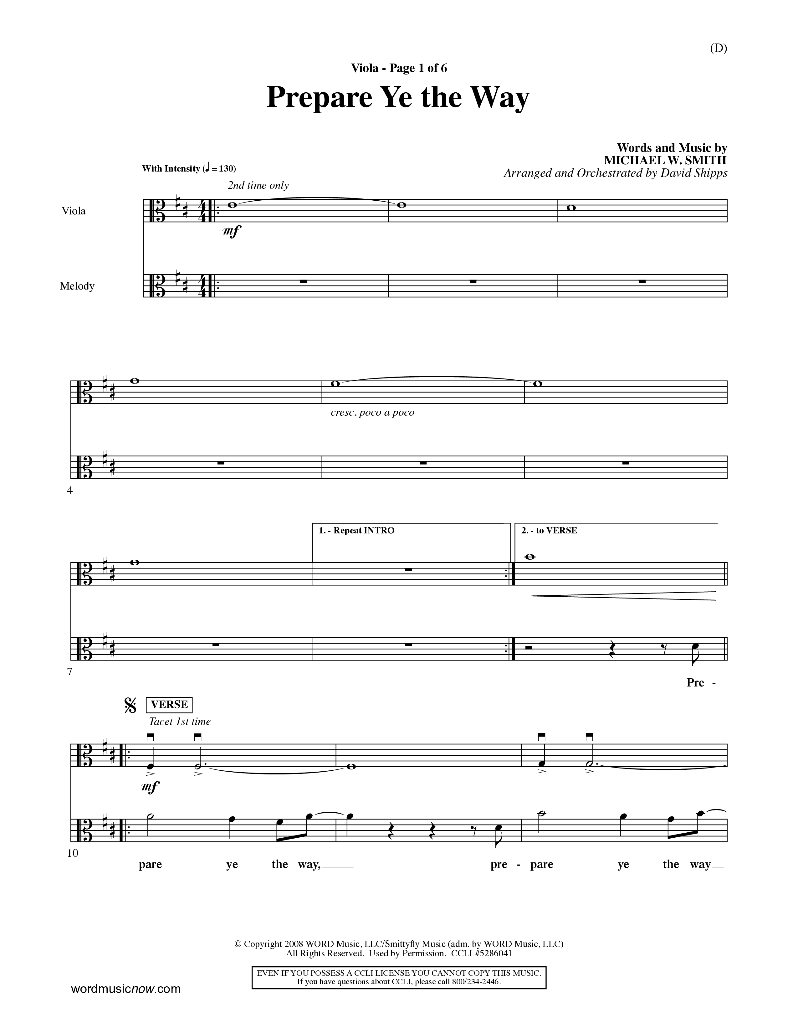 Prepare Ye The Way (Choral Anthem SATB) Viola (Word Music Choral / Orch. David Shipps)