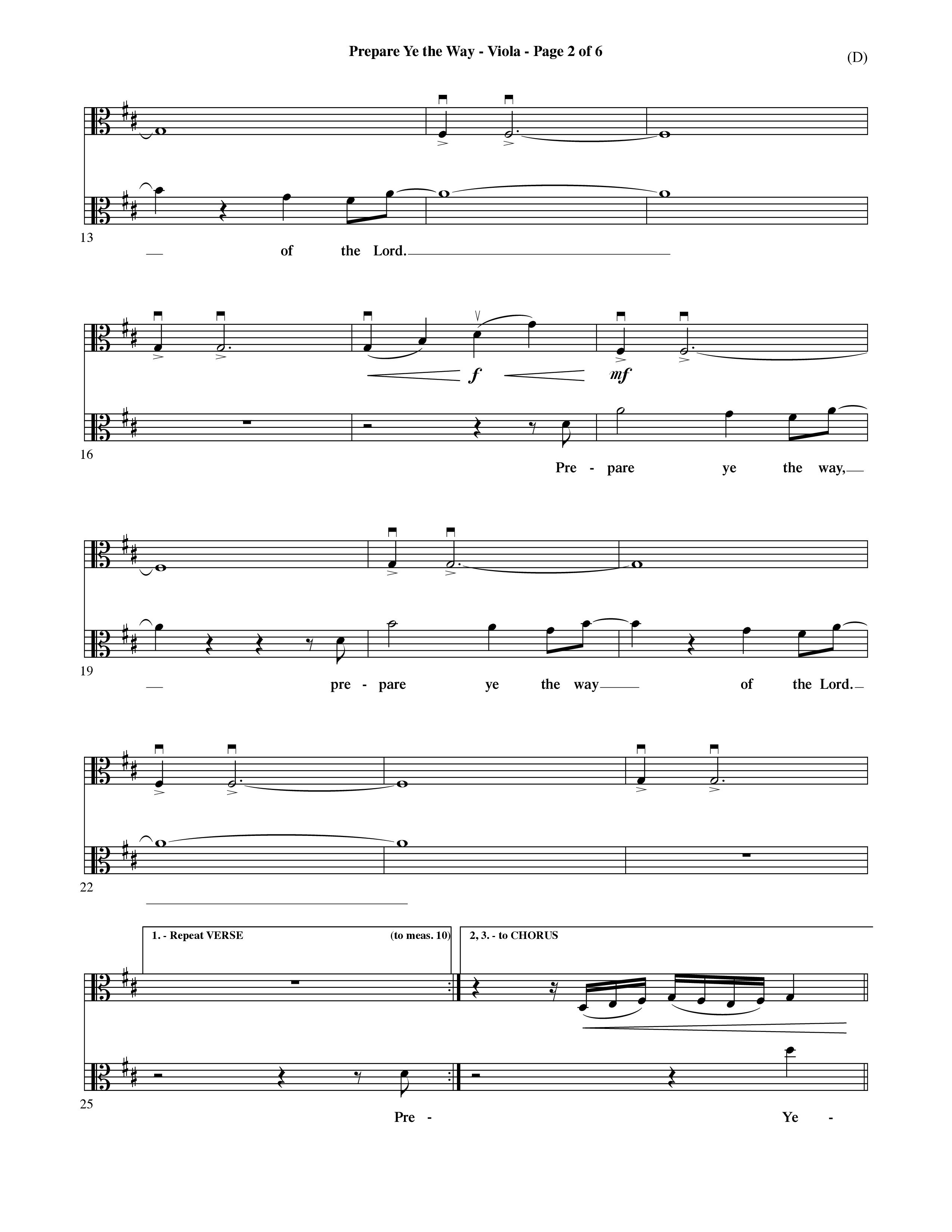 Prepare Ye The Way (Choral Anthem SATB) Viola (Word Music Choral / Orch. David Shipps)