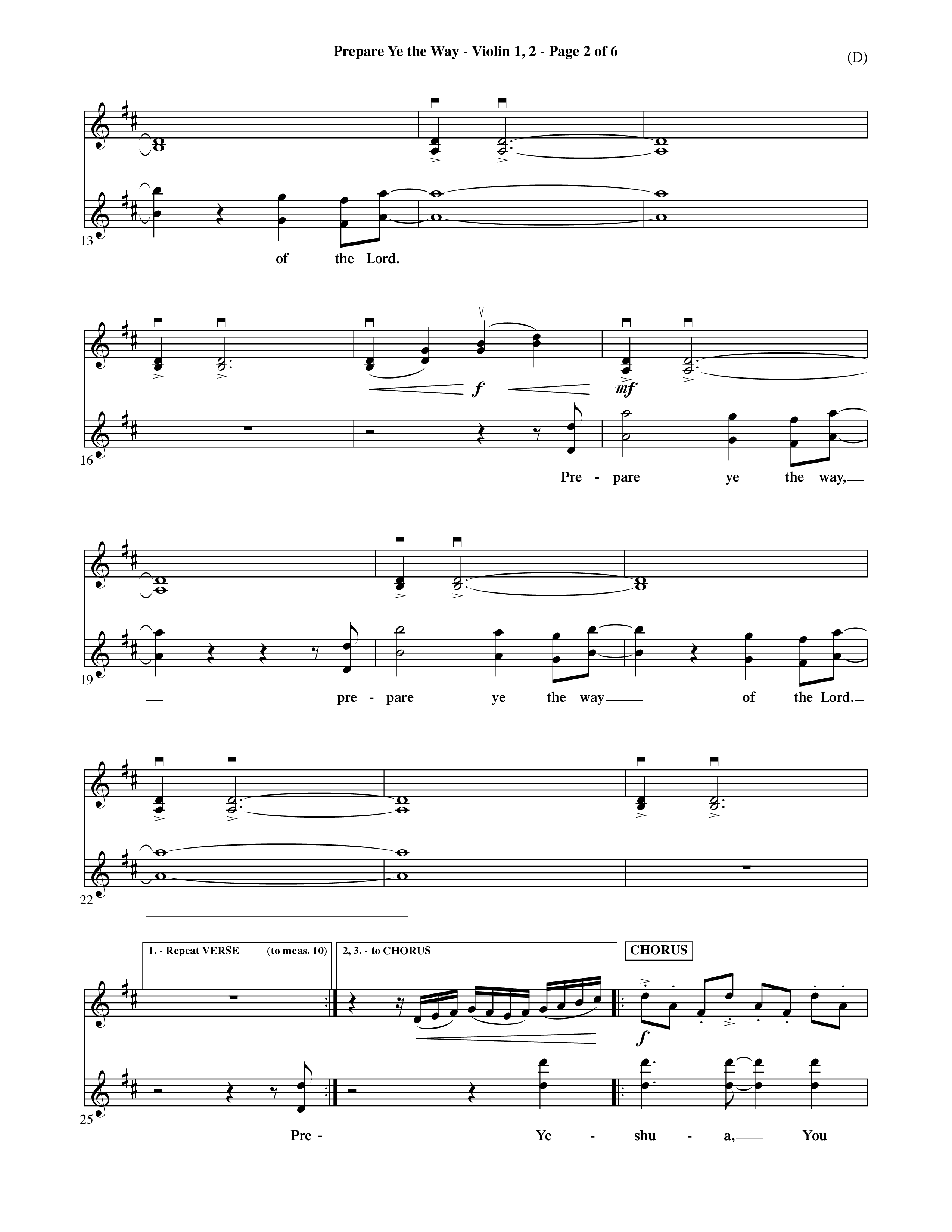 Prepare Ye The Way (Choral Anthem SATB) Violin 1/2 (Word Music Choral / Orch. David Shipps)