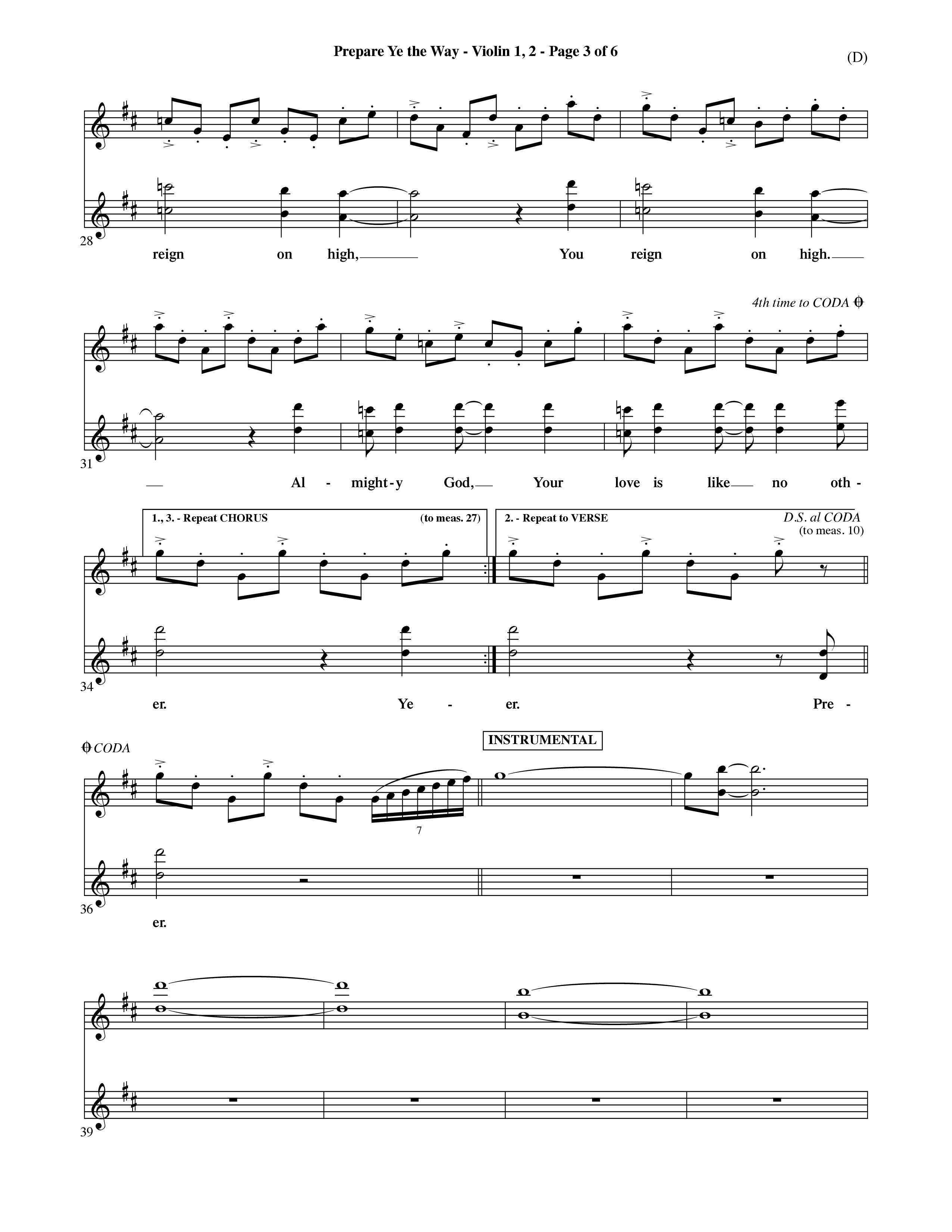 Prepare Ye The Way (Choral Anthem SATB) Violin 1/2 (Word Music Choral / Orch. David Shipps)