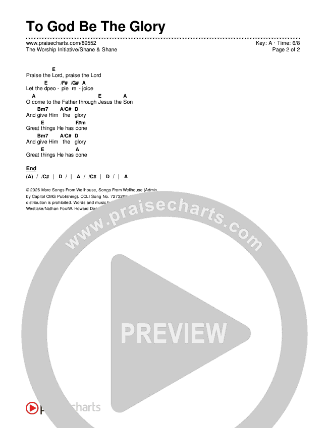 To God Be The Glory Chords & Lyrics (The Worship Initiative / Shane & Shane)
