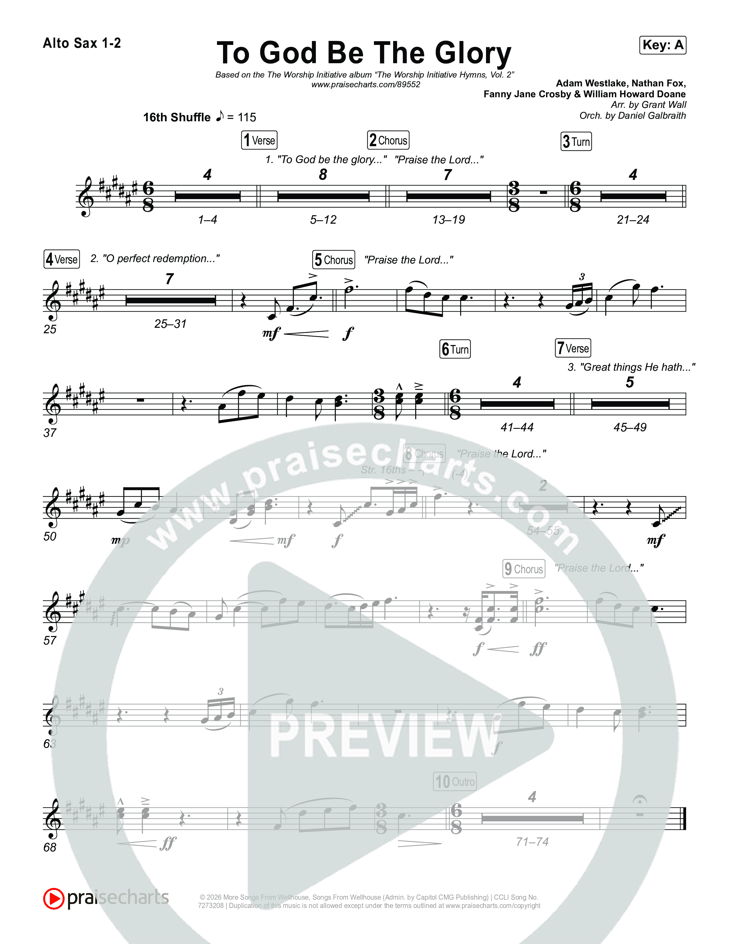 To God Be The Glory Sax Pack (The Worship Initiative / Shane & Shane)