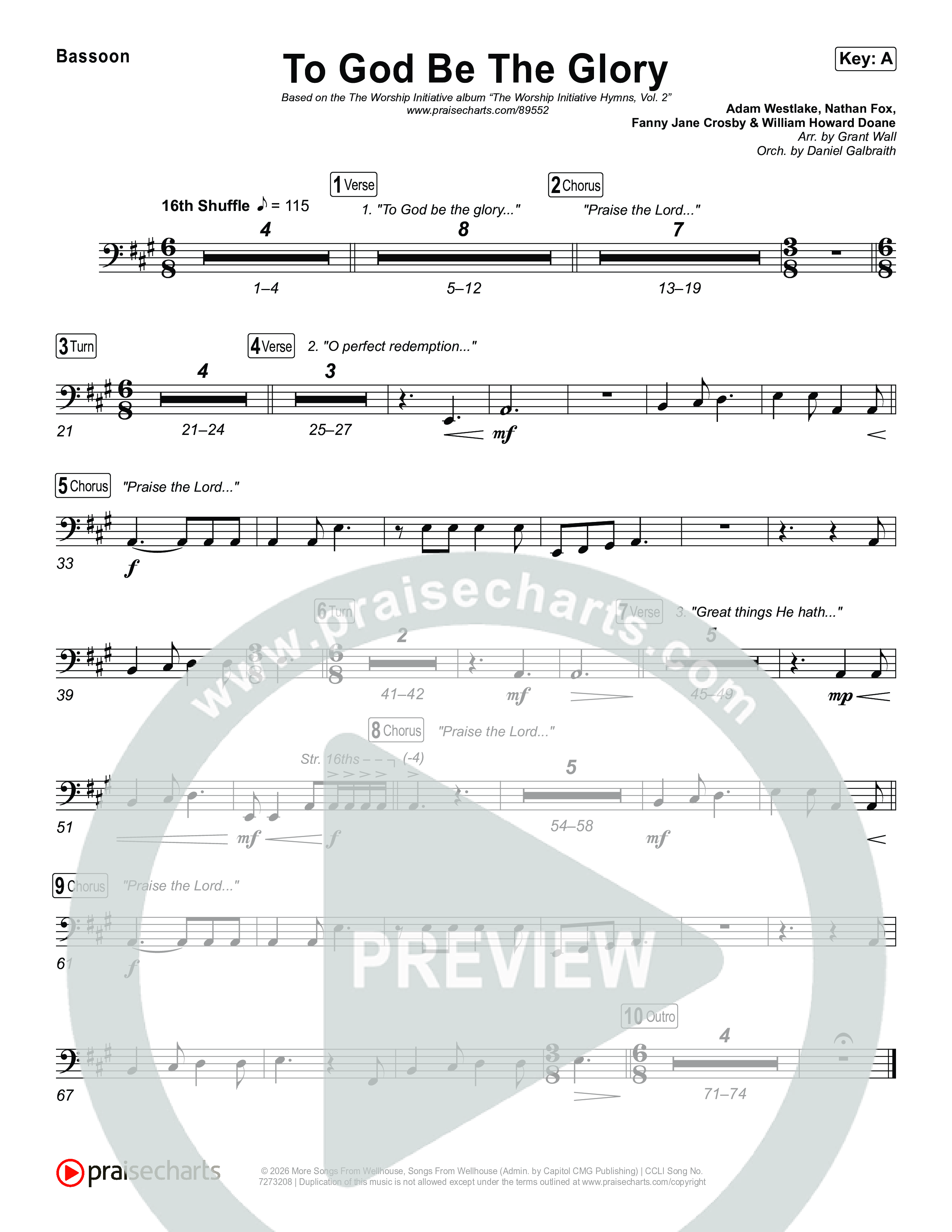 To God Be The Glory Bassoon (The Worship Initiative / Shane & Shane)