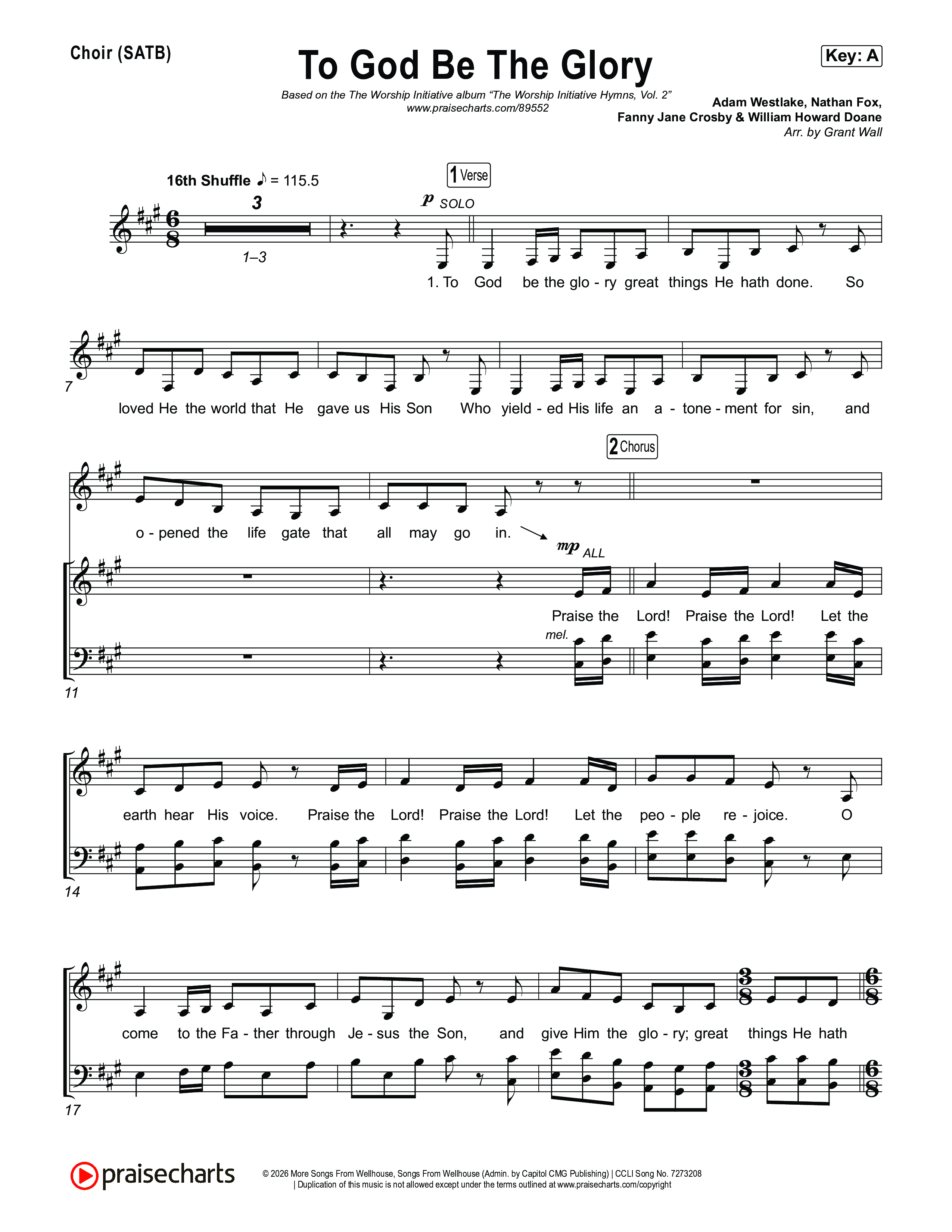 To God Be The Glory Choir Sheet (SATB) (The Worship Initiative / Shane & Shane)