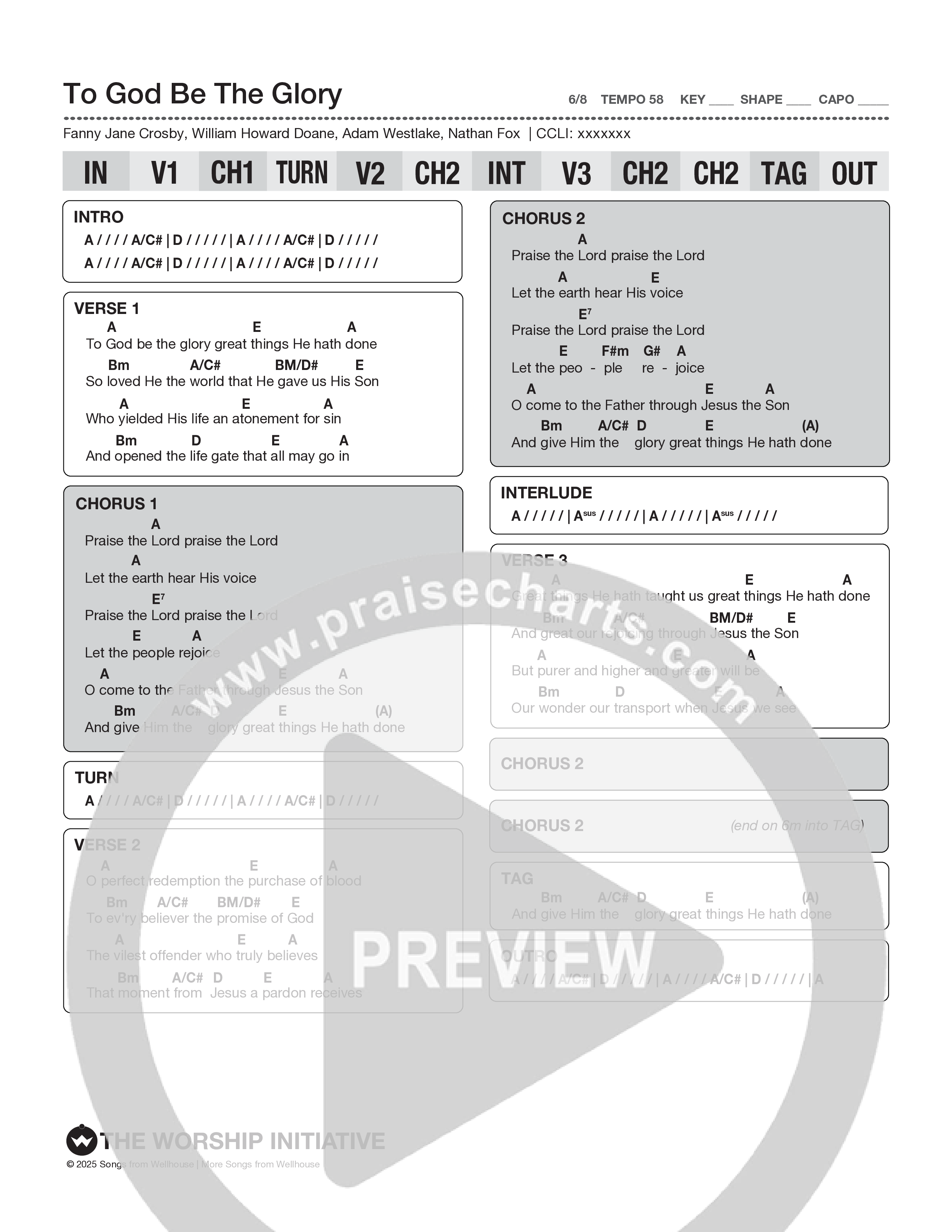 To God Be The Glory Chord Chart (The Worship Initiative / Shane & Shane)