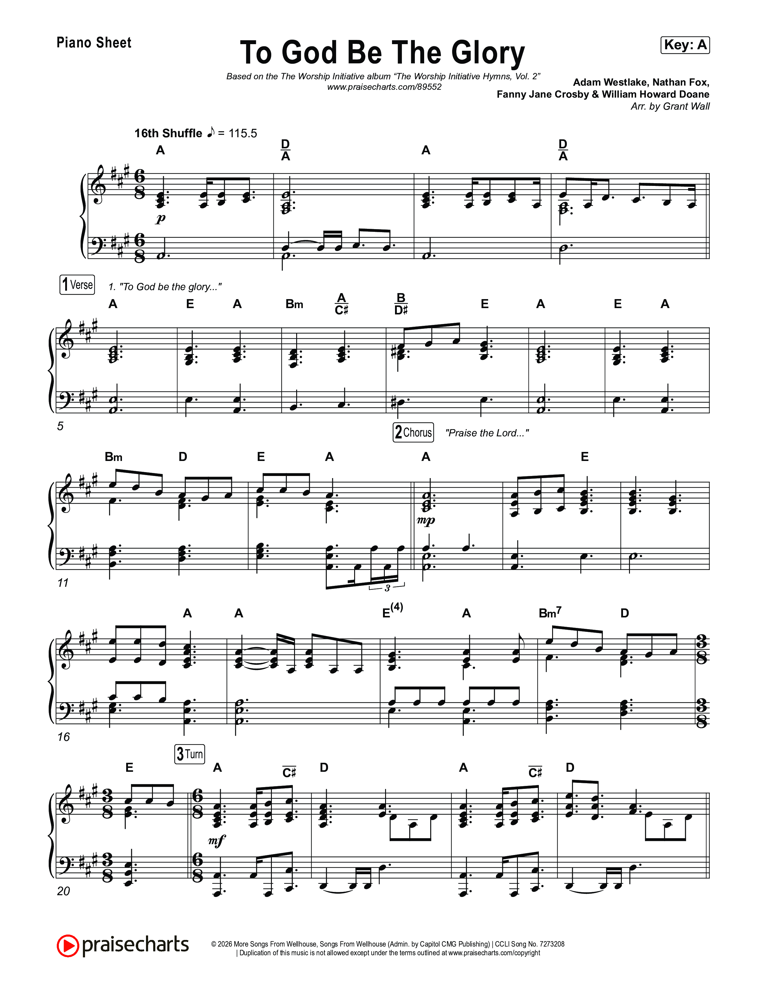 To God Be The Glory Piano Sheet (The Worship Initiative / Shane & Shane)