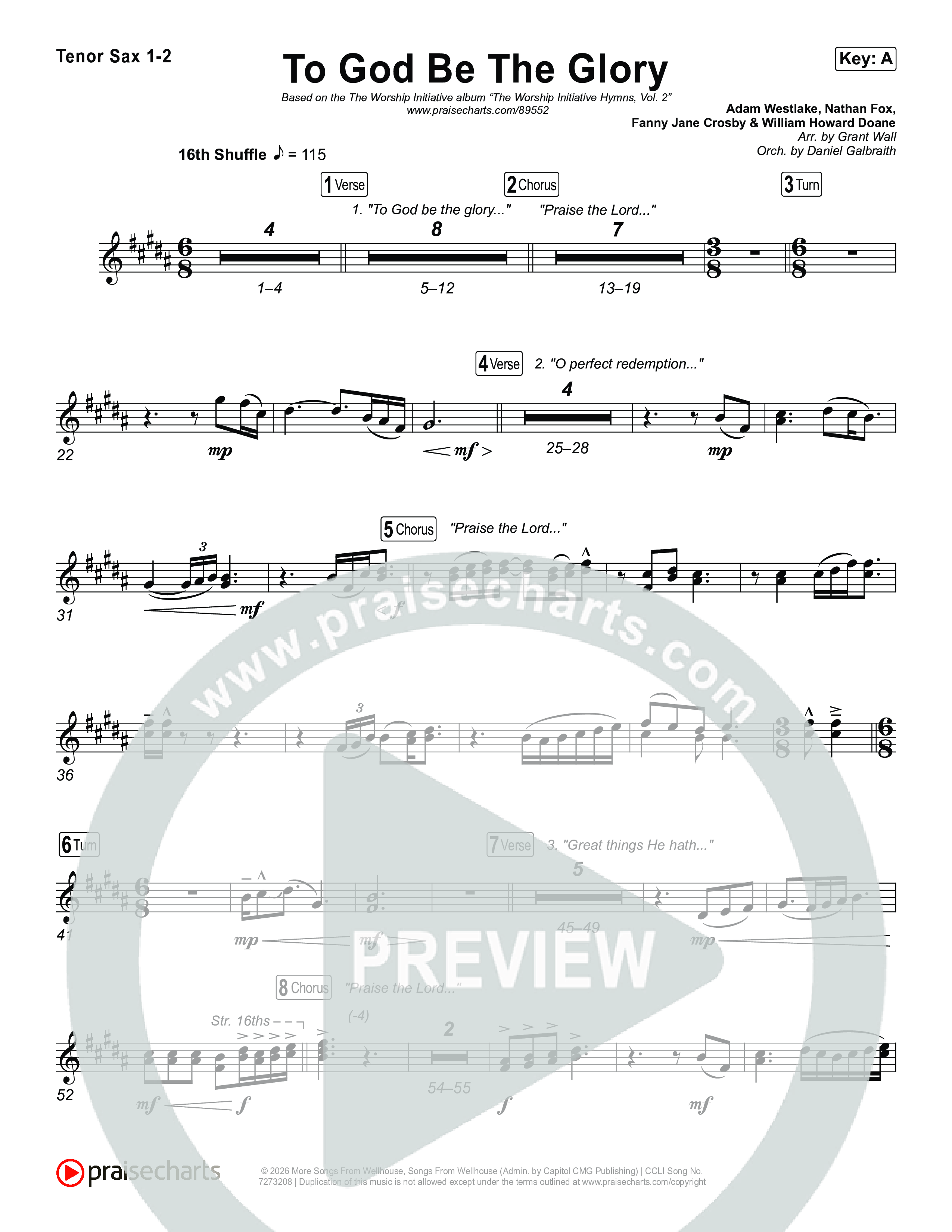 To God Be The Glory Sax Pack (The Worship Initiative / Shane & Shane)