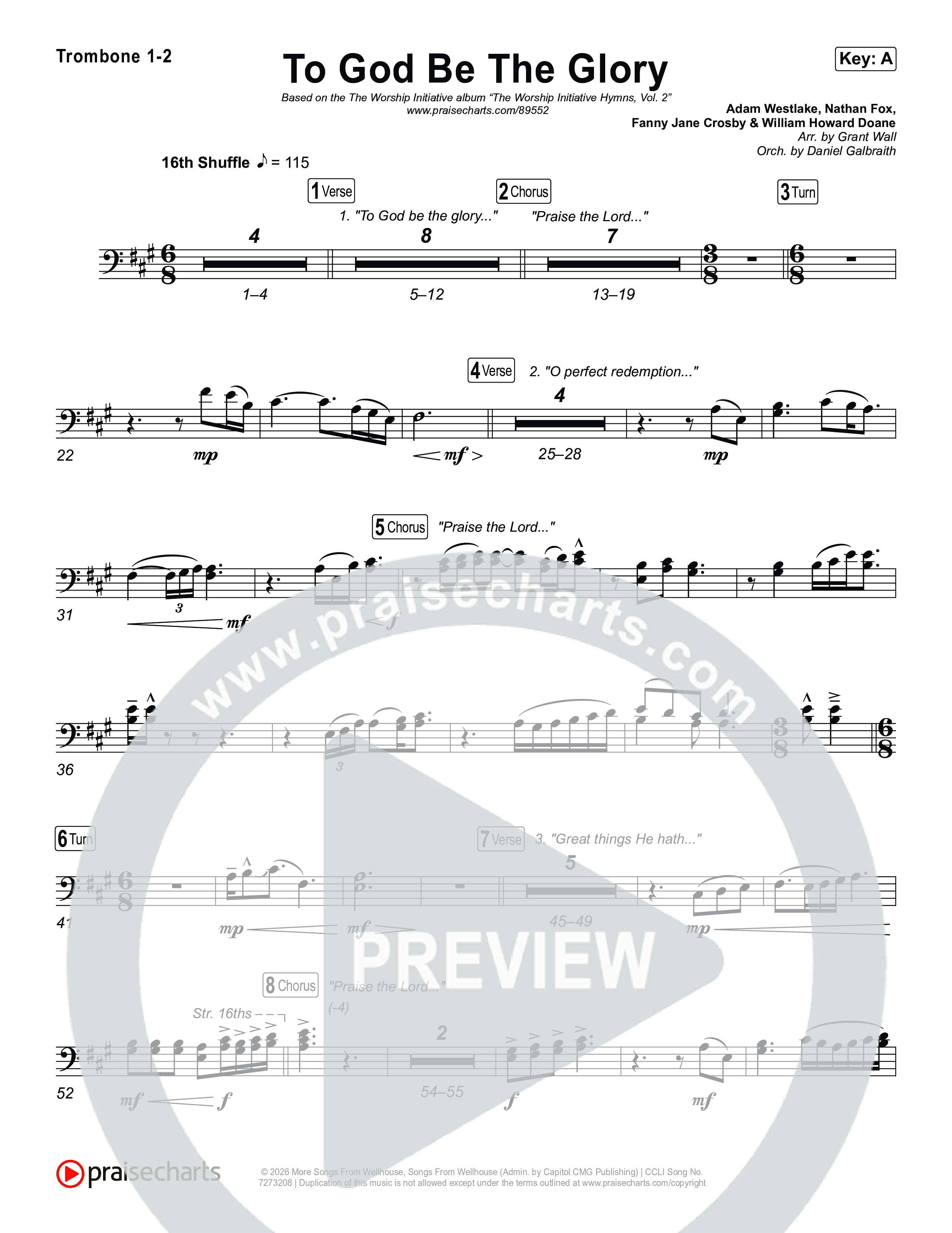 To God Be The Glory Trombone 1/2 (The Worship Initiative / Shane & Shane)