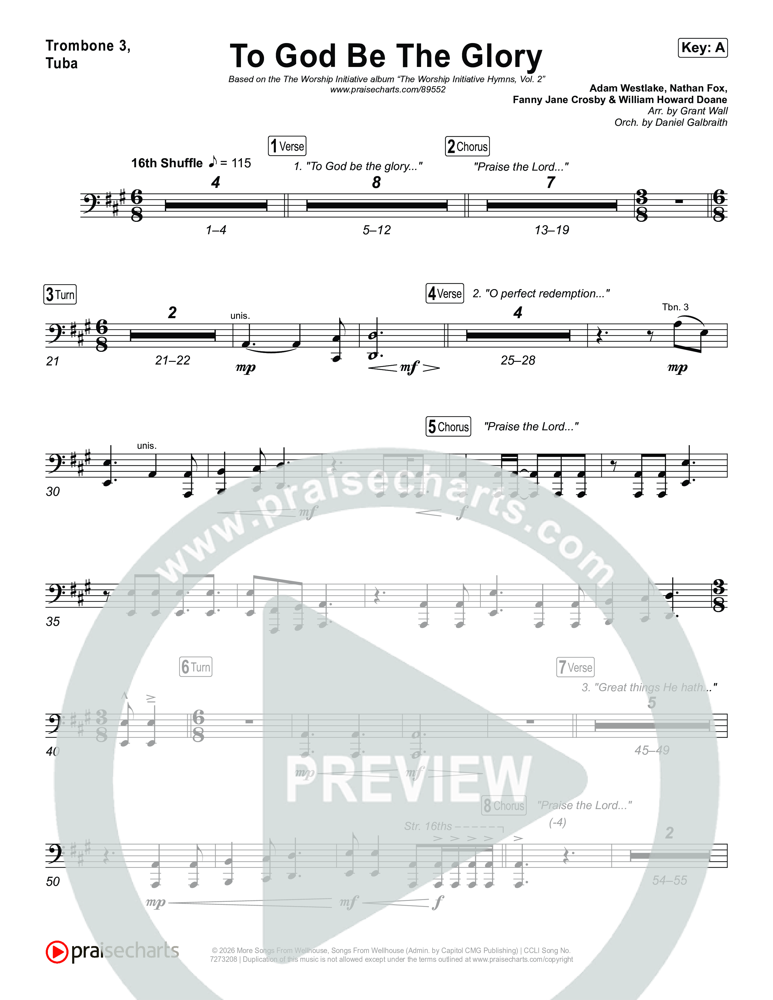 To God Be The Glory Trombone 1,2 (The Worship Initiative / Shane & Shane)